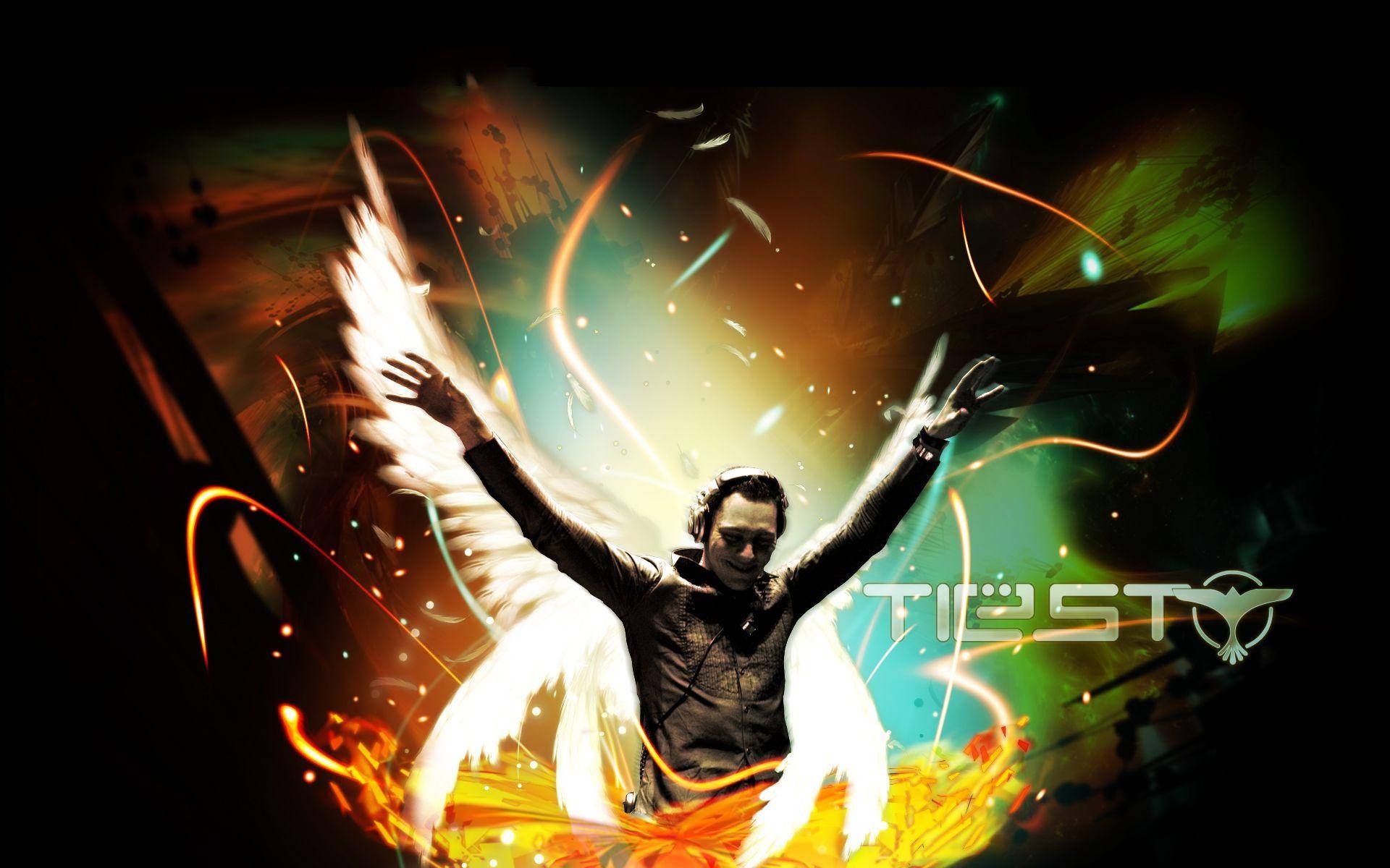 Tiësto, DJ, Flügel, Feuer, Lichteffekte, Full HD, Desktop-Hintergrund für Windows