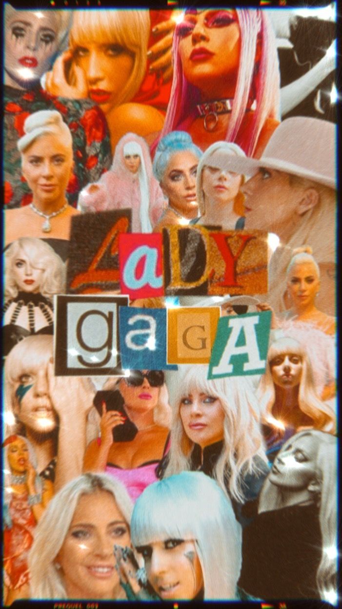 Lady Gaga, Collage, Ausgeschnittene Buchstaben, Pop-Art, Bunt, Hintergrundbild fürs Handy