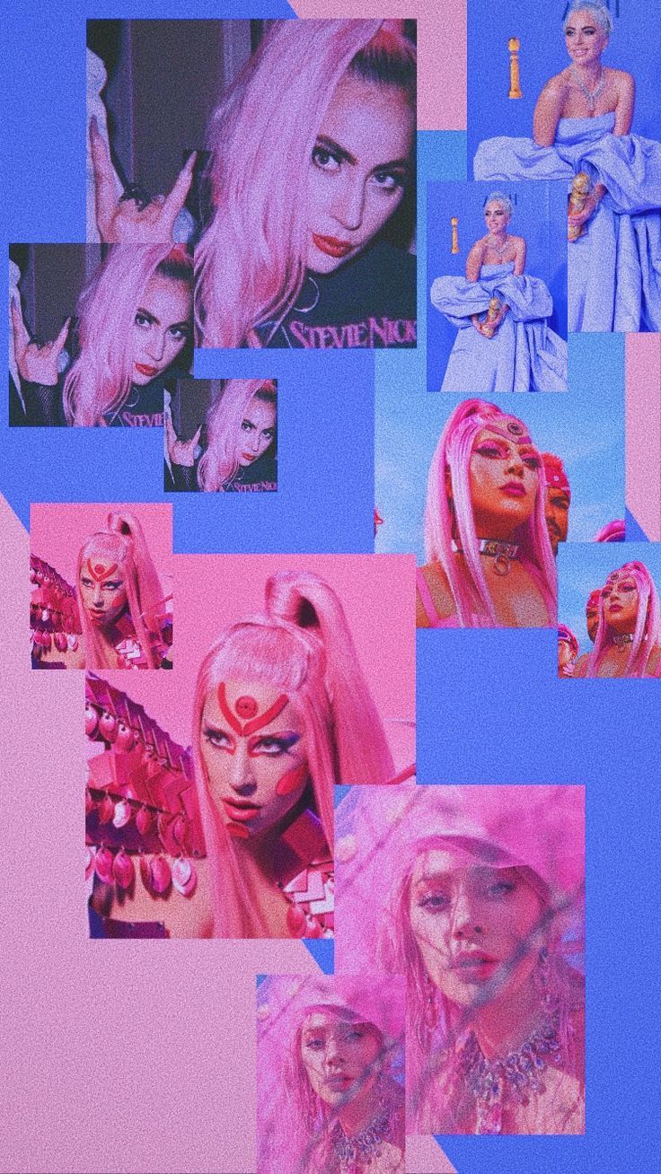 Lady Gaga, Collage, Rosa Haare, Blau und Pink, Chromatica, HD, Handy-Hintergrund