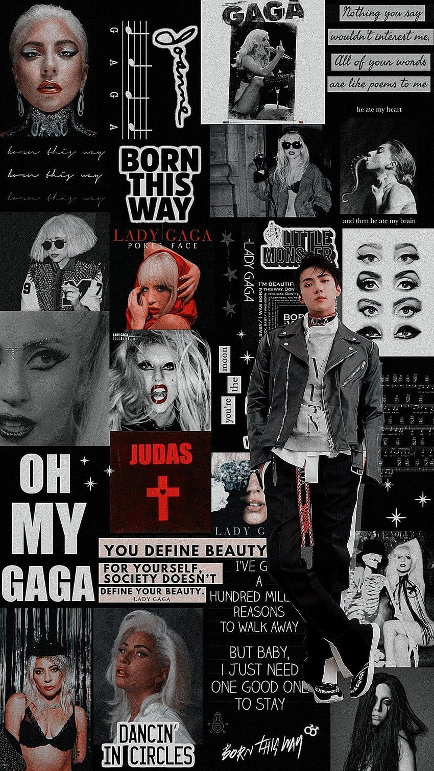 Lady Gaga, Born This Way, Collage, Schwarzweiß, Zeitungsausschnitte, HD, Handy-Hintergrundbild
