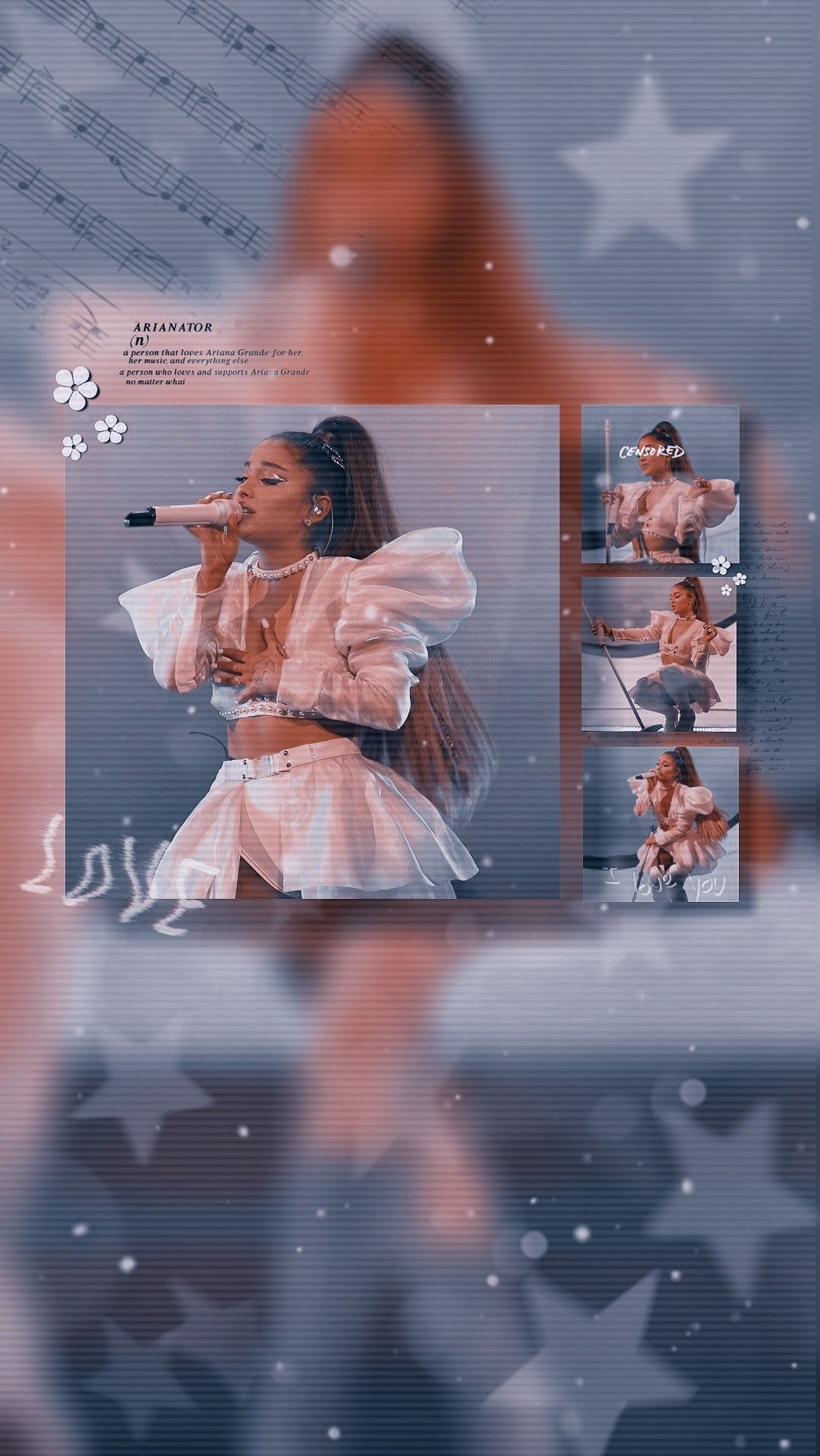 Ariana Grande, Collage, Sterne, Bühnenauftritt, Mikrofon, Full HD, Handy-Hintergrund