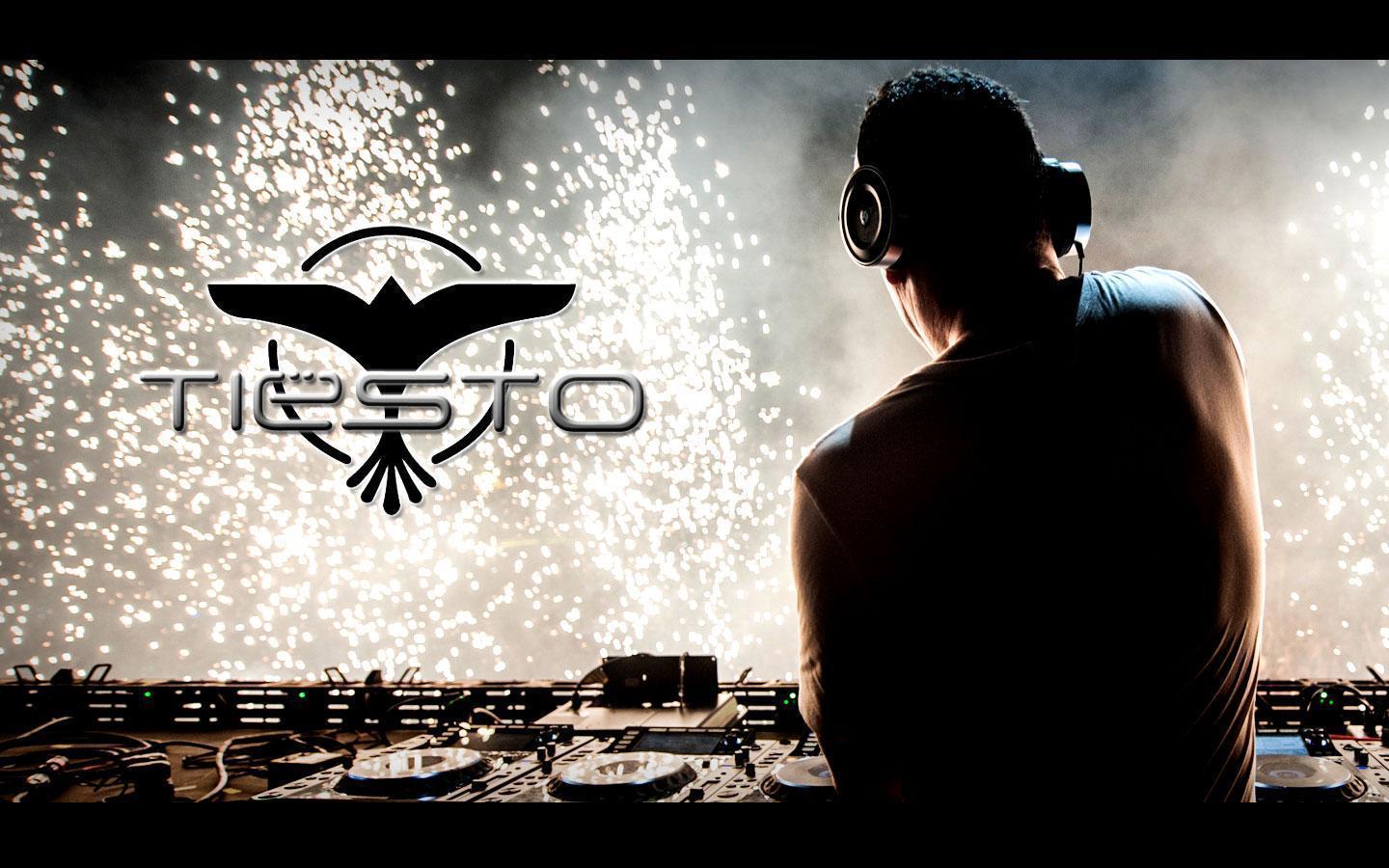 Tiësto, Tiësto-Logo, Silhouette, Feuerwerk, Kopfhörer, HD, Hintergrundbild für den PC