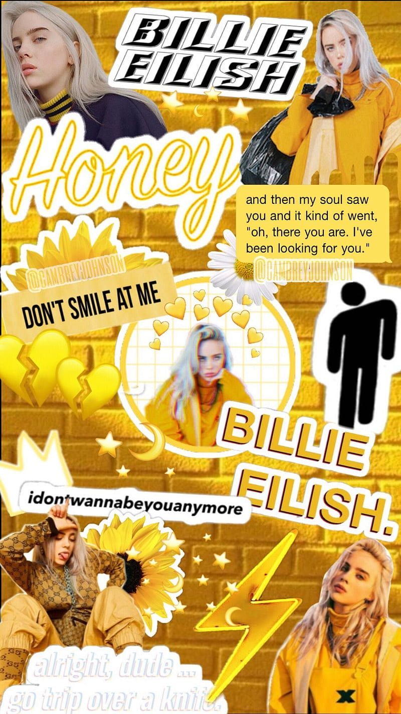 Billie Eilish, Idontwannabeyouanymore, Collage, Gelb, Honey, HD, Handy-Hintergrundbild