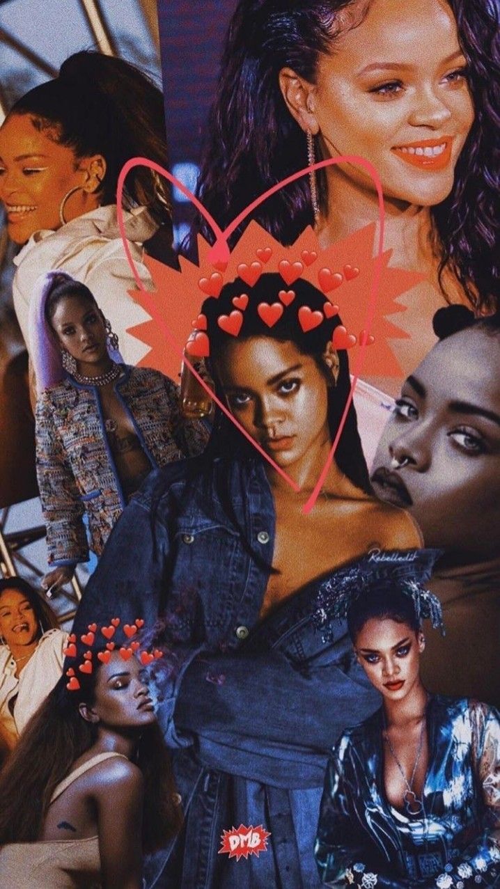 Rihanna, Collage, Jeans, Sängerin, Hochformat, Hintergrundbild fürs Smartphone