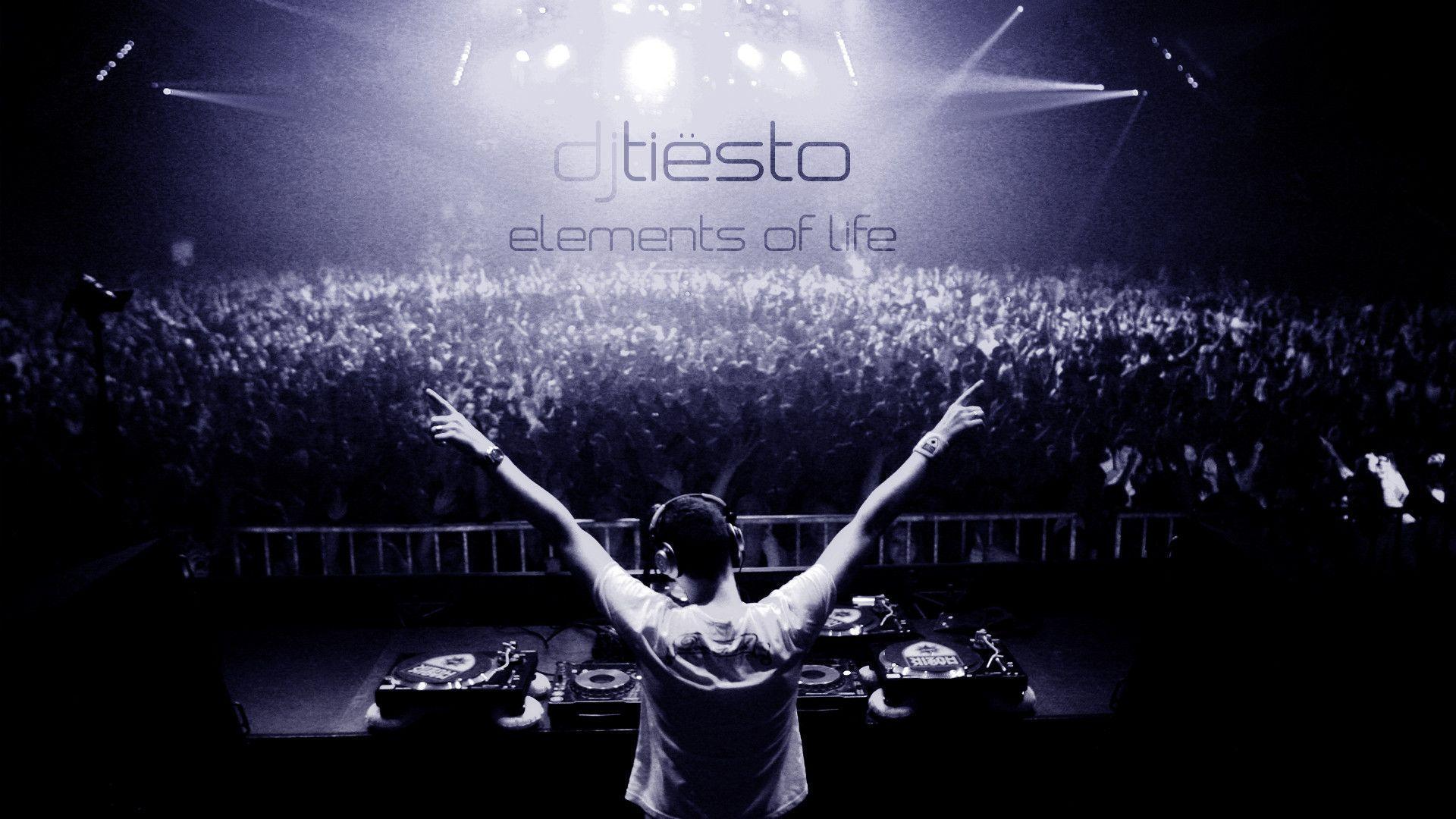 Tiësto, Elements of Life, Publikum, Ausgebreitete Arme, Blau, Full HD, Desktop-Hintergrund