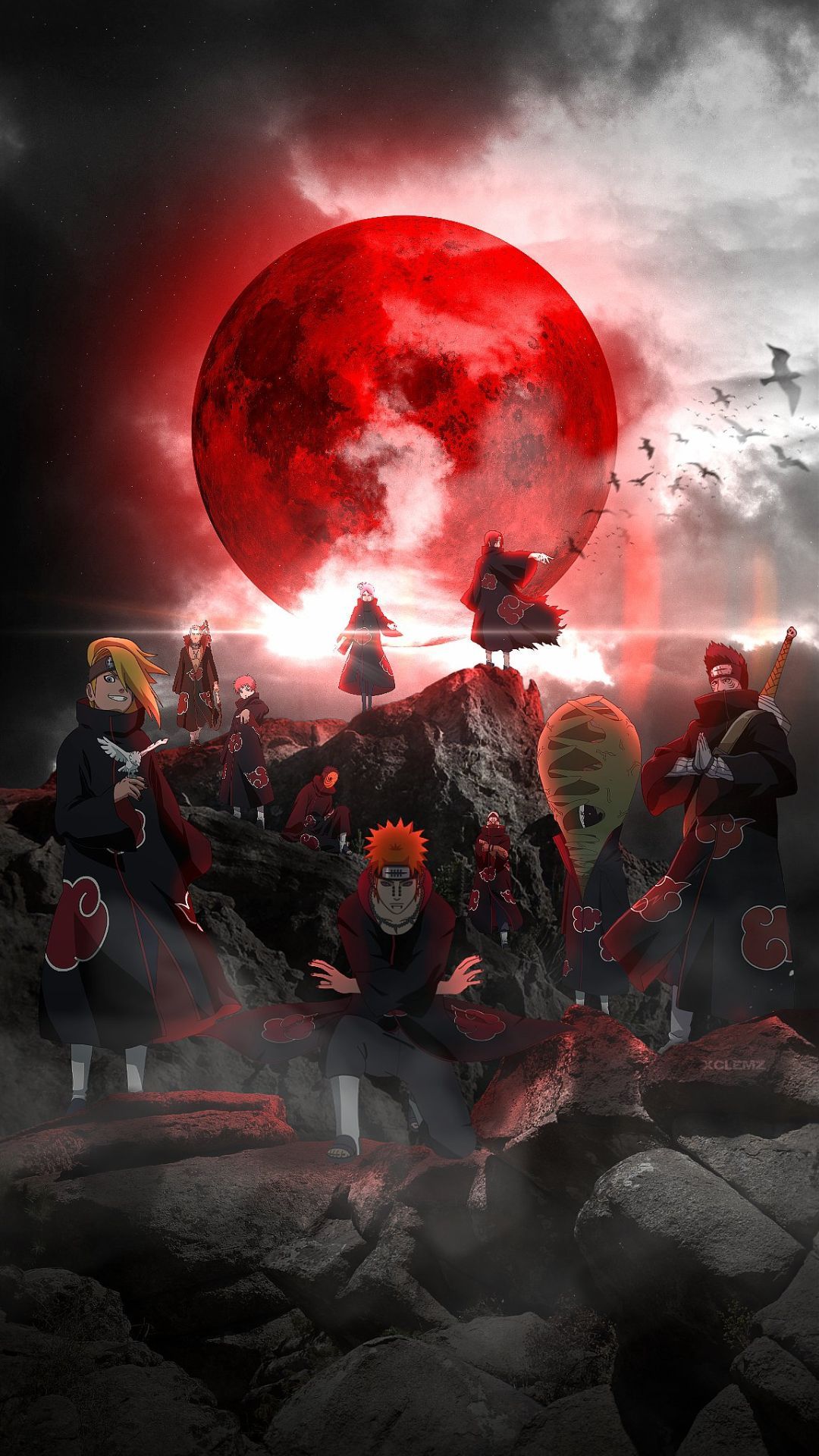 Akatsuki, Naruto, Blutmond, Anime, Rot, Dunkel, Full HD, Handy-Hintergrund im Hochformat