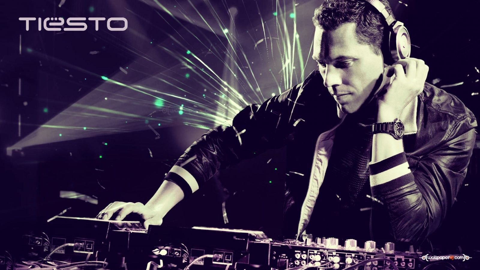 Tiësto, DJ, Kopfhörer, Laserlicht, Lederjacke, HD, Hintergrund für den Desktop