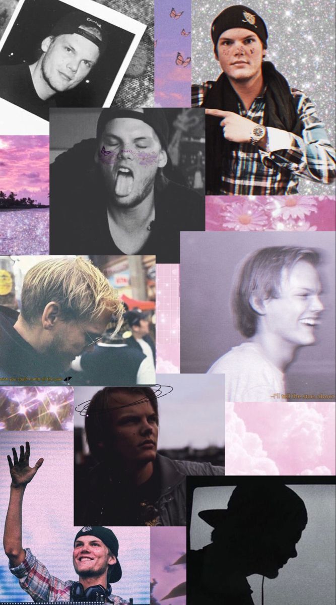 Avicii, Tim Bergling, Collage, Fotos, Rosa Töne, Hochformat, Hintergrundbild fürs Smartphone