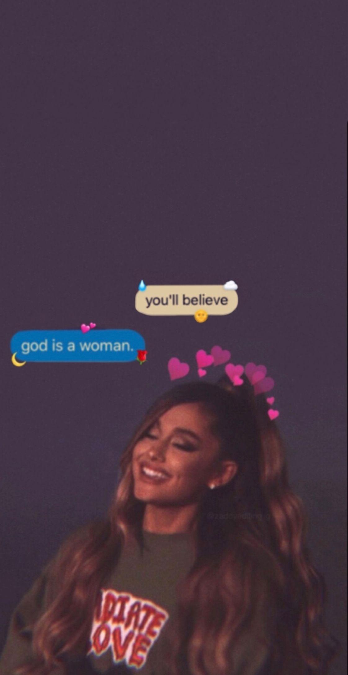 Ariana Grande, God Is a Woman, Chatblasen, Blumenkranz, Lächeln, Full HD, Handy-Hintergrund