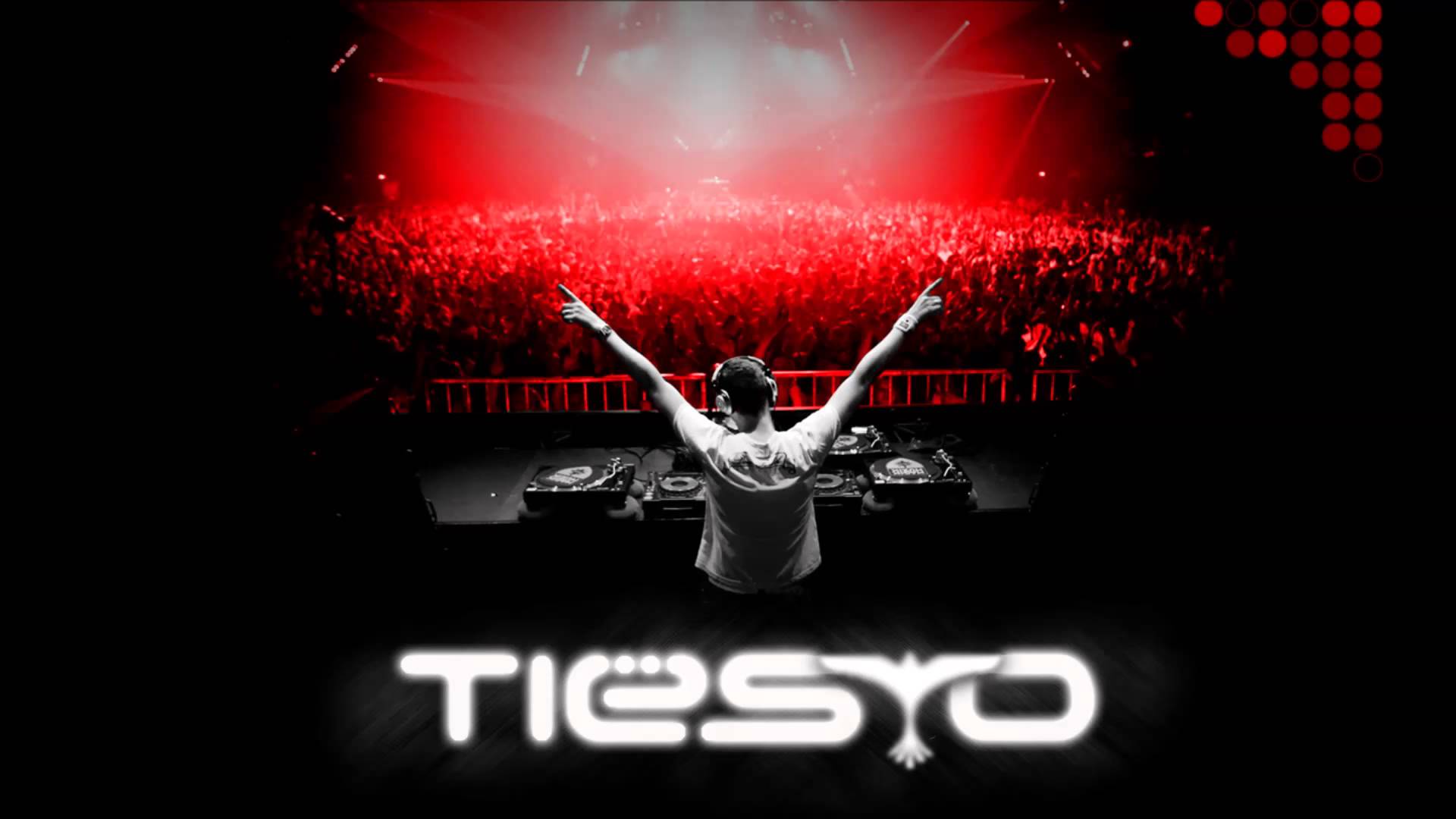 Tiësto, Konzert, Menschenmenge, Rotes Licht, Schriftzug, 1920x1080, PC-Hintergrundbild