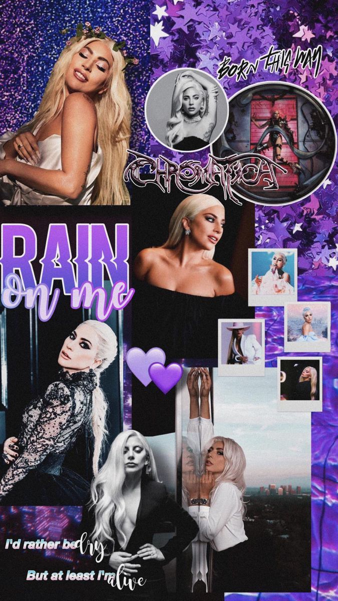 Lady Gaga, Rain on Me, Collage, Lila, Herzen, Hochformat, Hintergrundbild fürs Smartphone