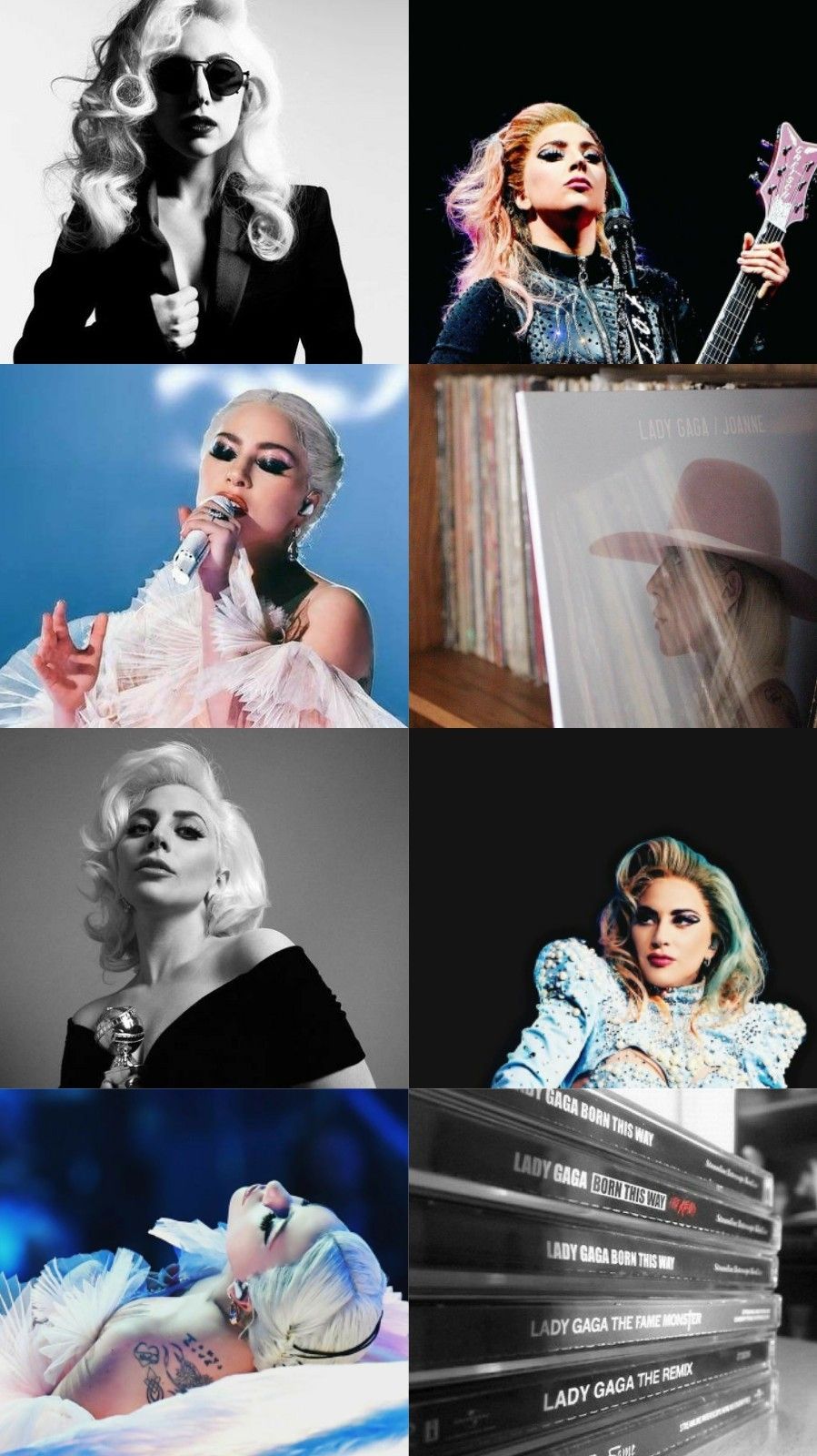 Lady Gaga, Collage, Bühnenauftritte, Schwarzweiß, Blau, HD, Sperrbildschirm fürs iPhone