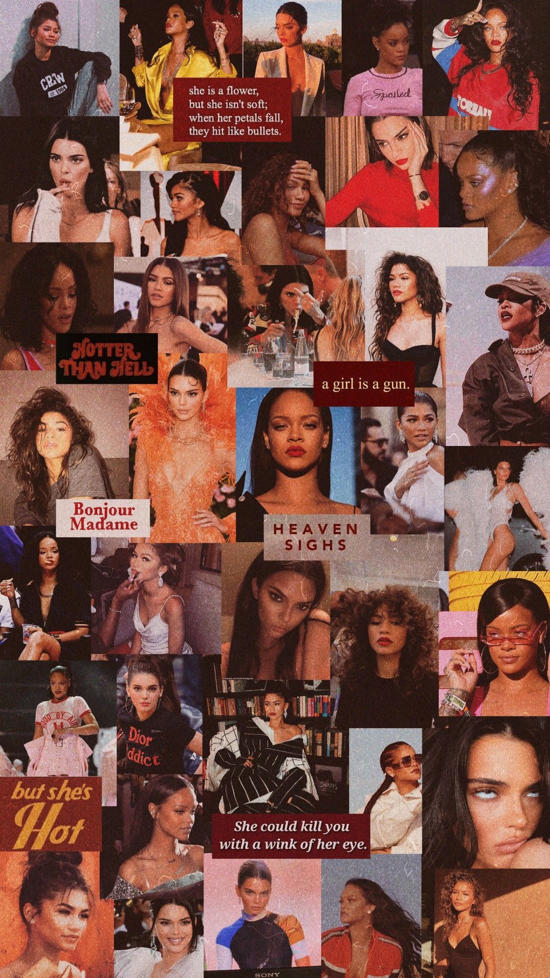 Rihanna, Collage, Porträts, Rot, Ästhetik, Full HD, Hintergrundbild fürs Handy