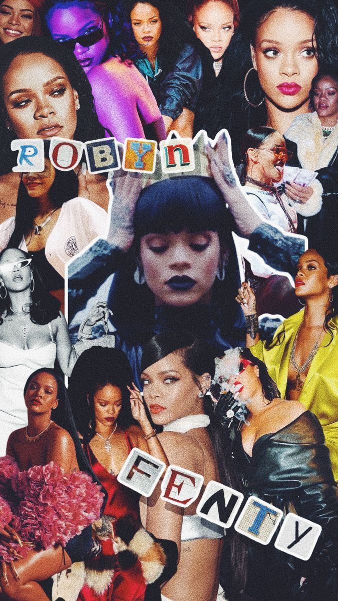 Rihanna, Fenty, Collage, Ästhetik, Hochformat, Hintergrundbild fürs Smartphone