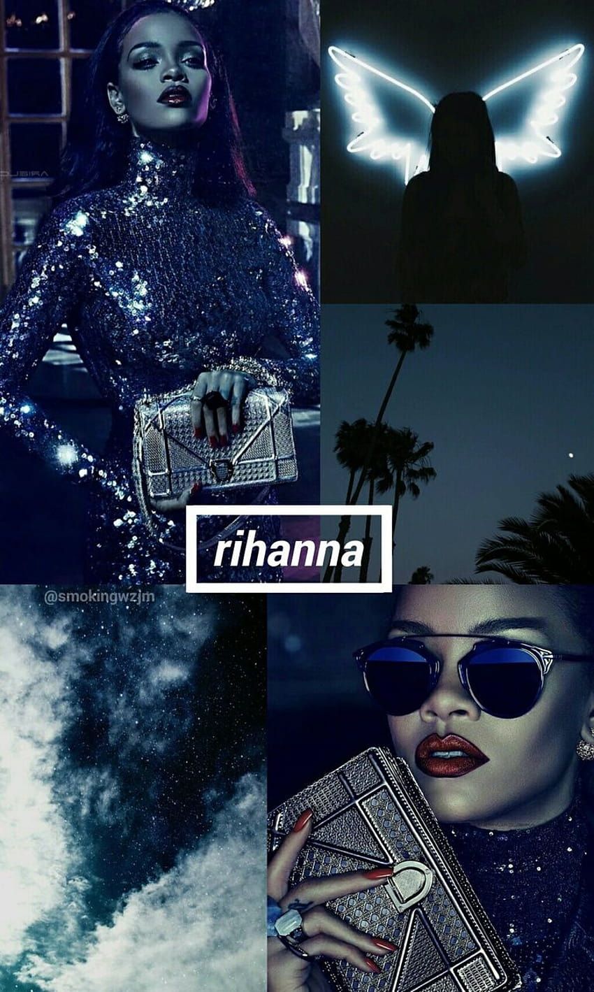 Rihanna, Collage, Sonnenbrille, Dunkelblau, Glitzer, HD, Hintergrundbild fürs Handy