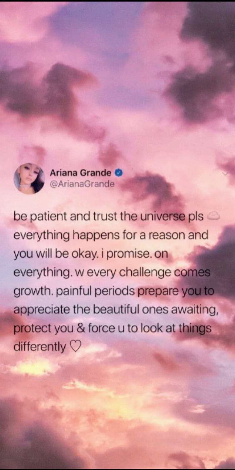 Ariana Grande, Tweet, Rosa Wolken, Sonnenuntergang, Zitat, HD, iPhone-Hintergrundbild