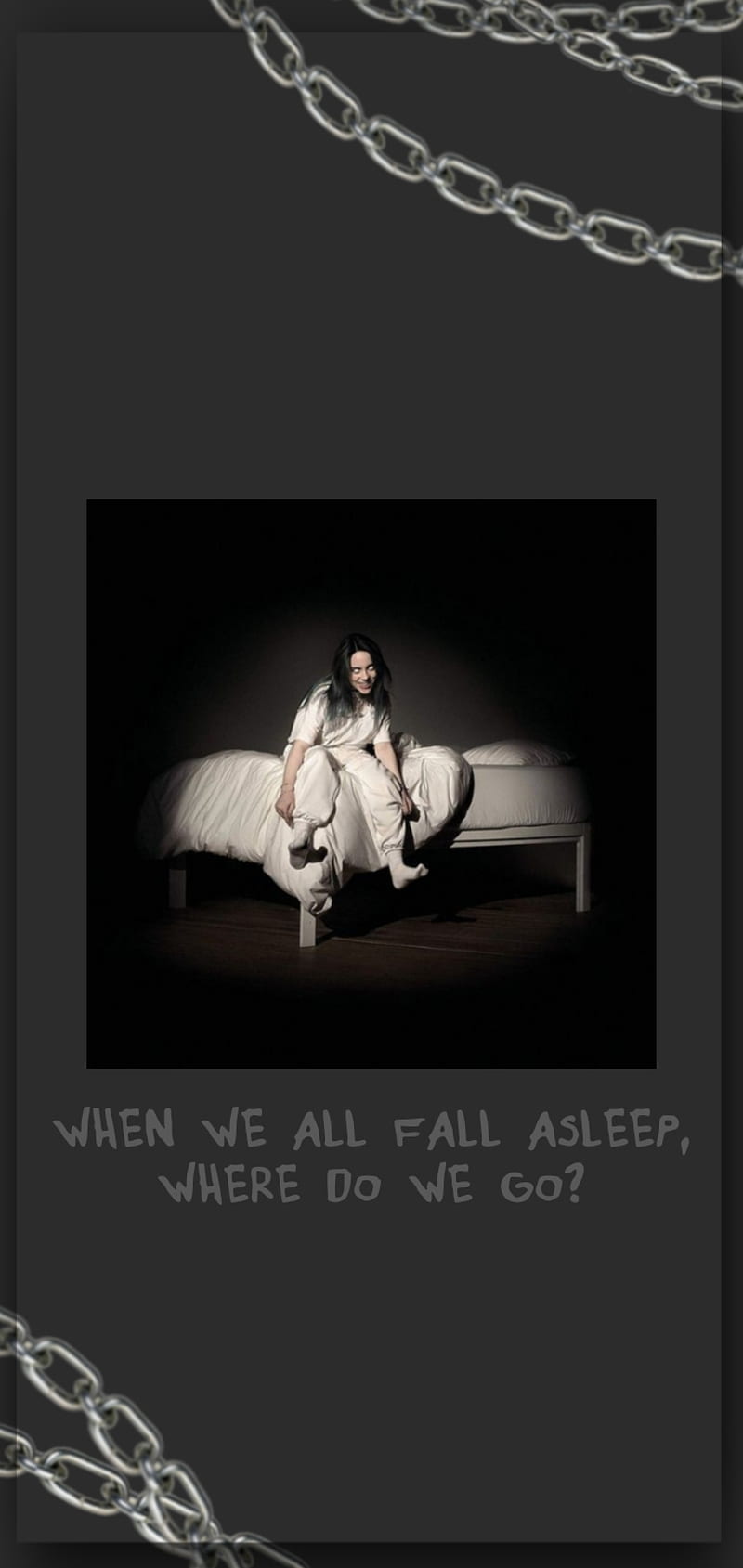 Billie Eilish, When We All Fall Asleep, Where Do We Go?, Albumcover, Ketten, Grau, HD-Handy-Hintergrundbild