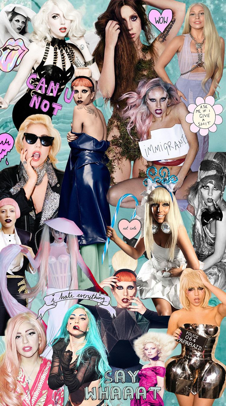 Lady Gaga, Collage, Bühnenoutfits, Bunt, Sticker, HD, Handy-Hintergrund im Hochformat