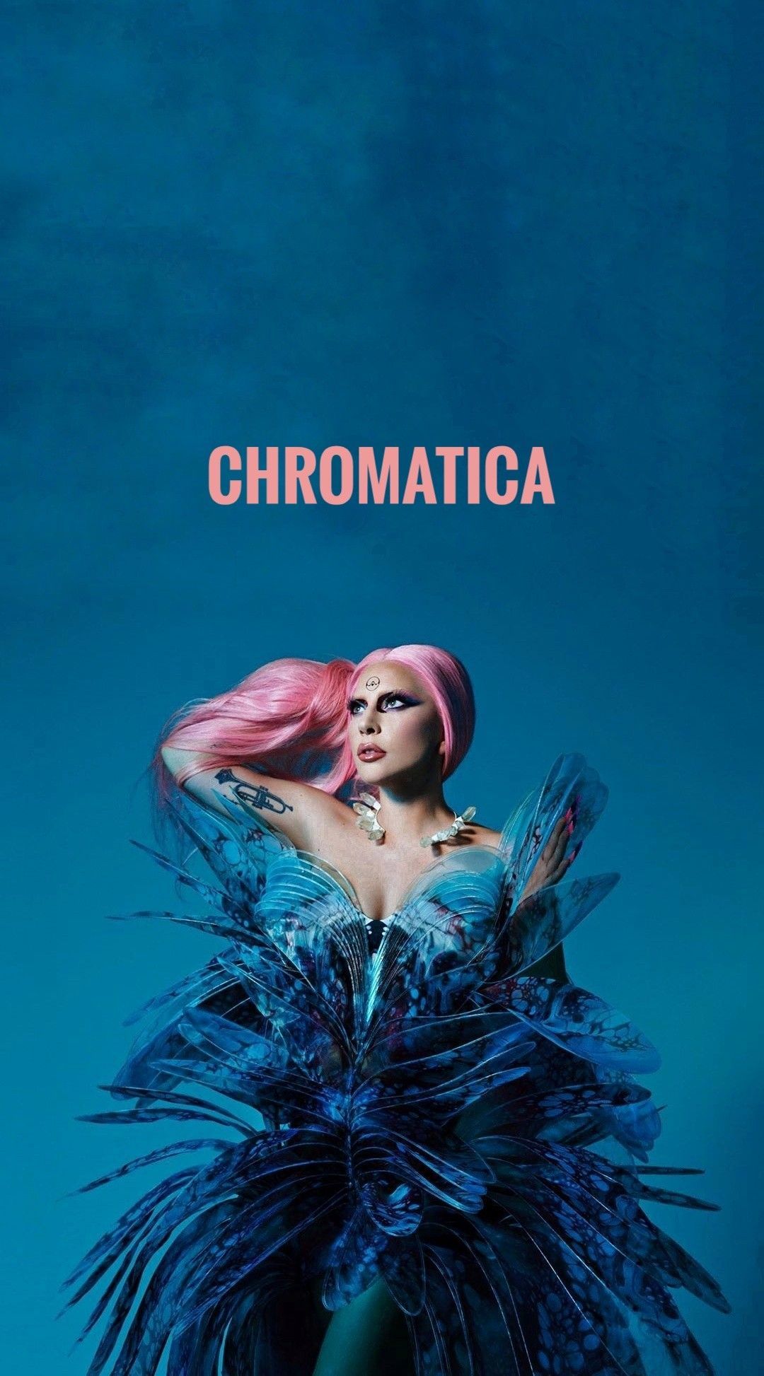 Lady Gaga, Chromatica, Blaues Kleid, Federn, Petrol, Full HD, Hintergrundbild fürs Handy