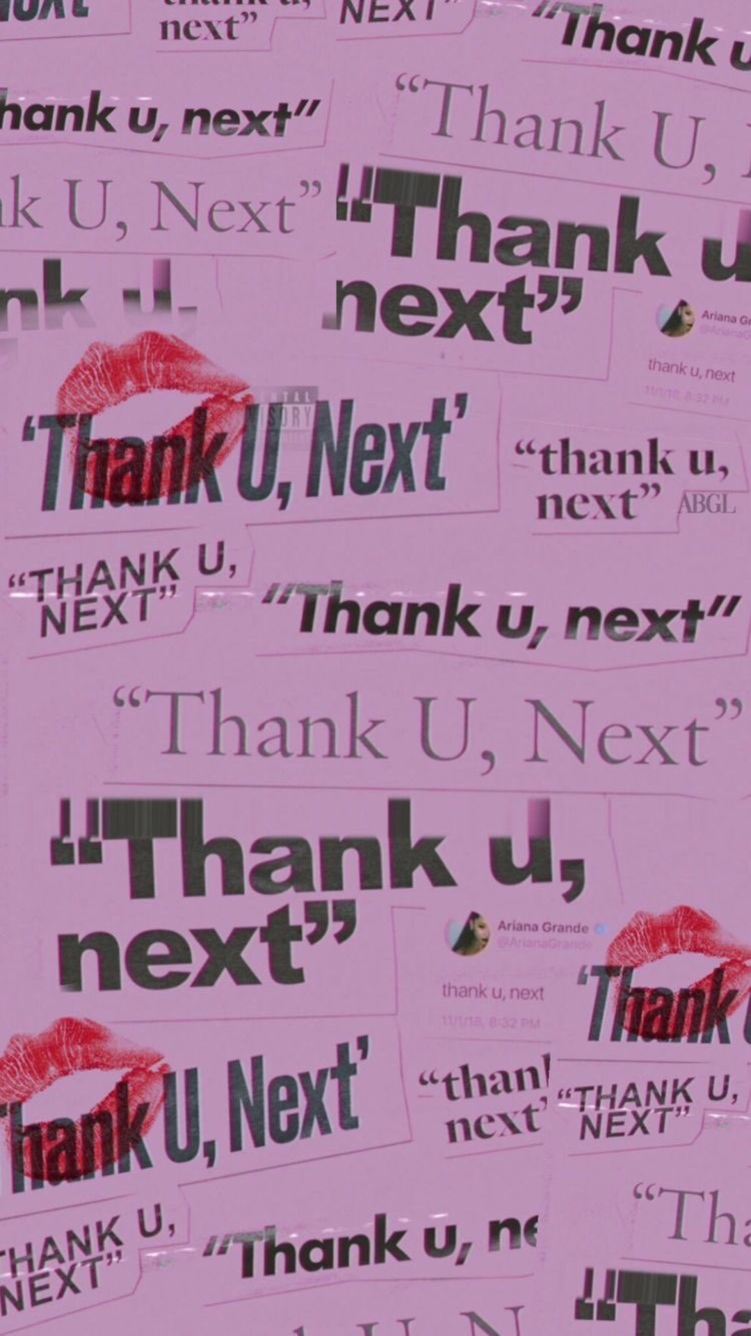Thank U, Next, Ariana Grande, Typografie, Lippenstift-Kuss, Rosa, Full HD, Handy-Hintergrundbild