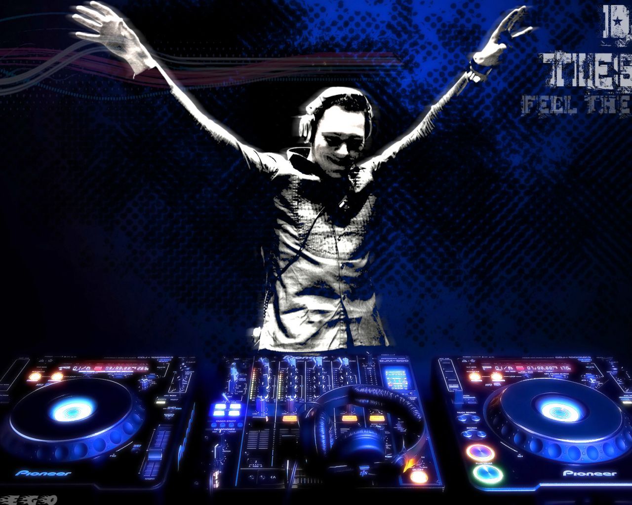 Tiësto, DJ-Pult, Plattenspieler, Ausgebreitete Arme, Blau, HD-Hintergrundbild für PC