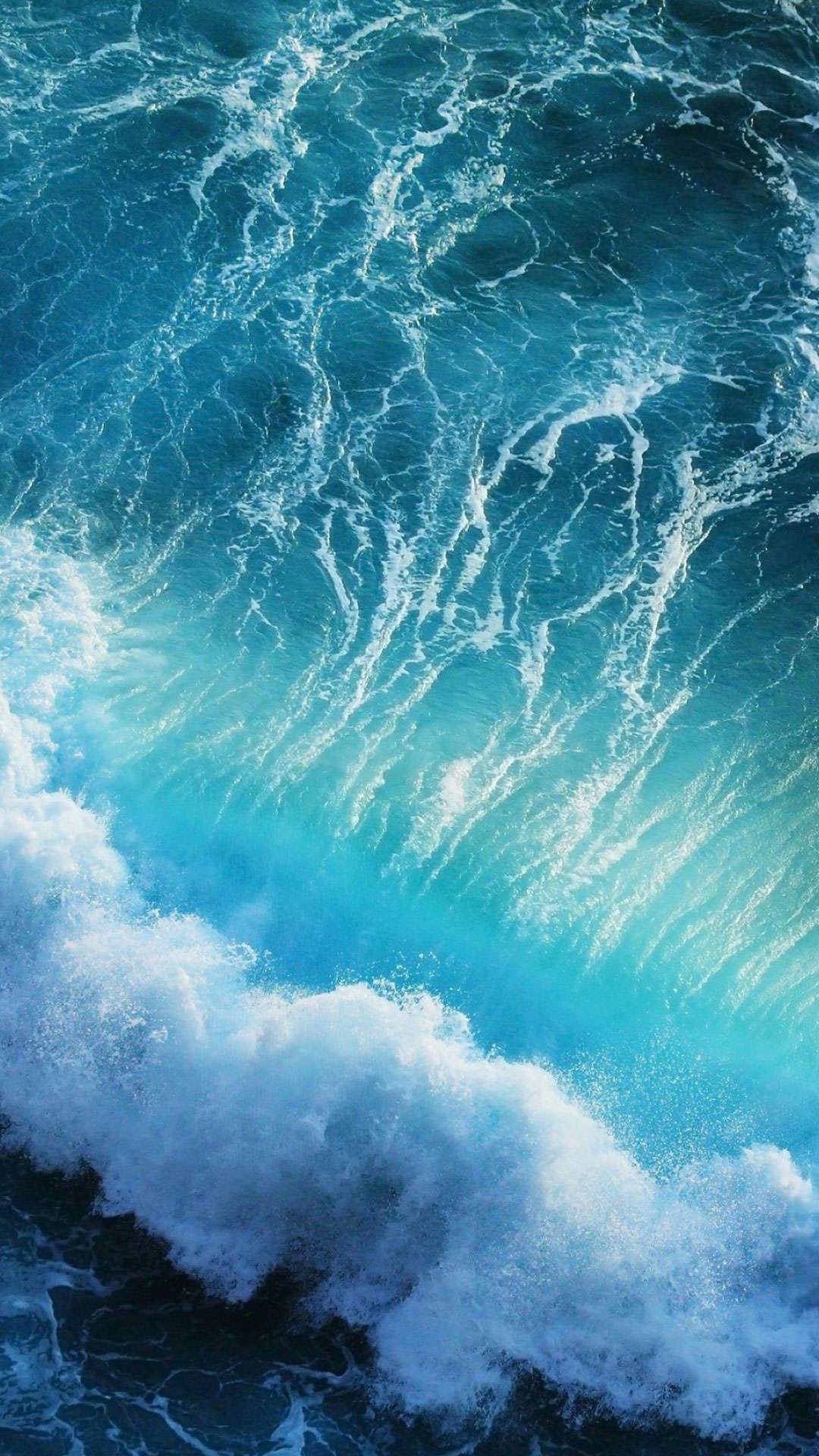 Wellen, Meer, Türkis, Gischt, Vogelperspektive, Full HD, Hintergrundbild fürs Handy