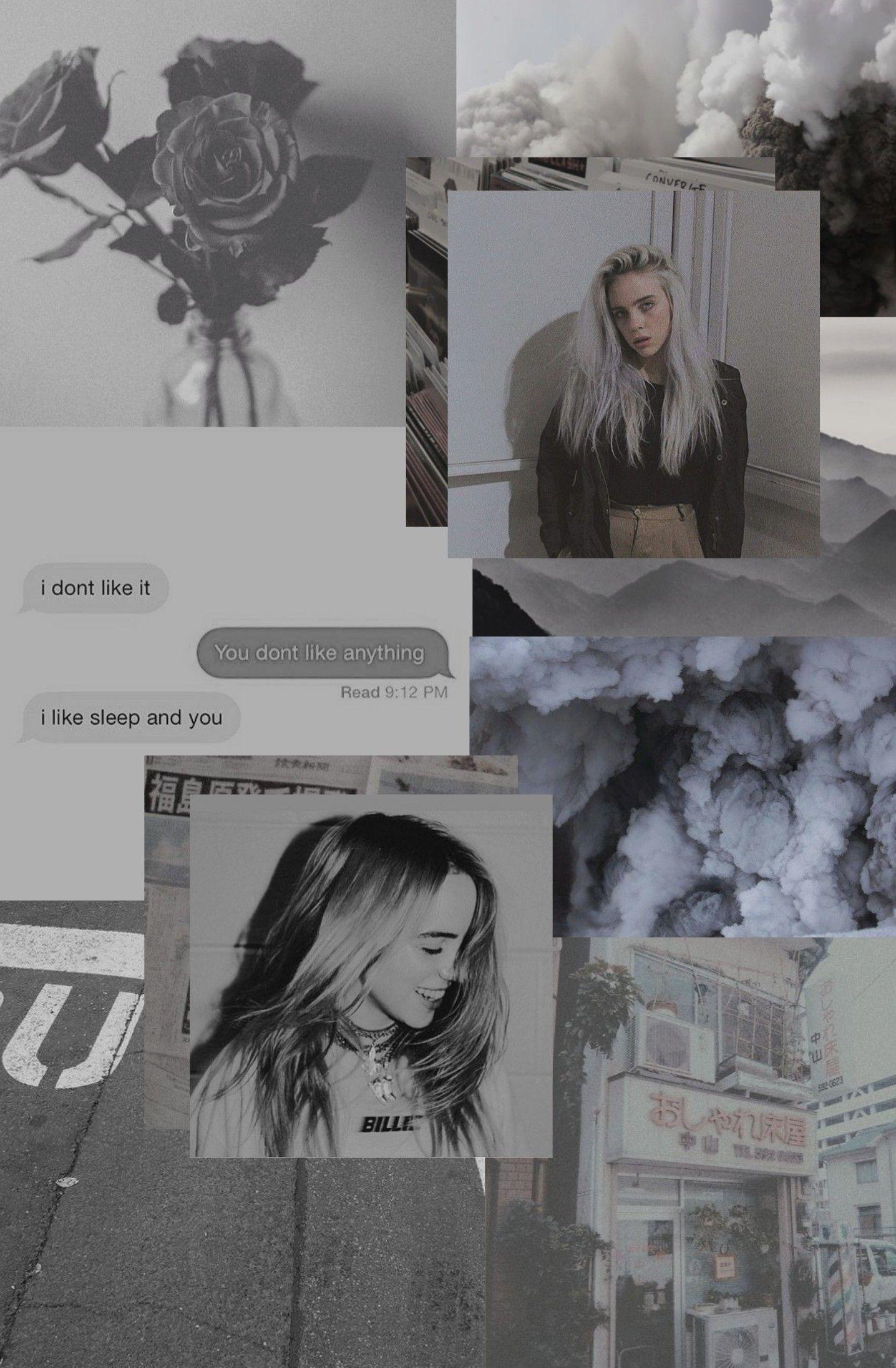 Billie Eilish, Collage, Grau, Rosen, Full HD, Handy-Hintergrund im Hochformat