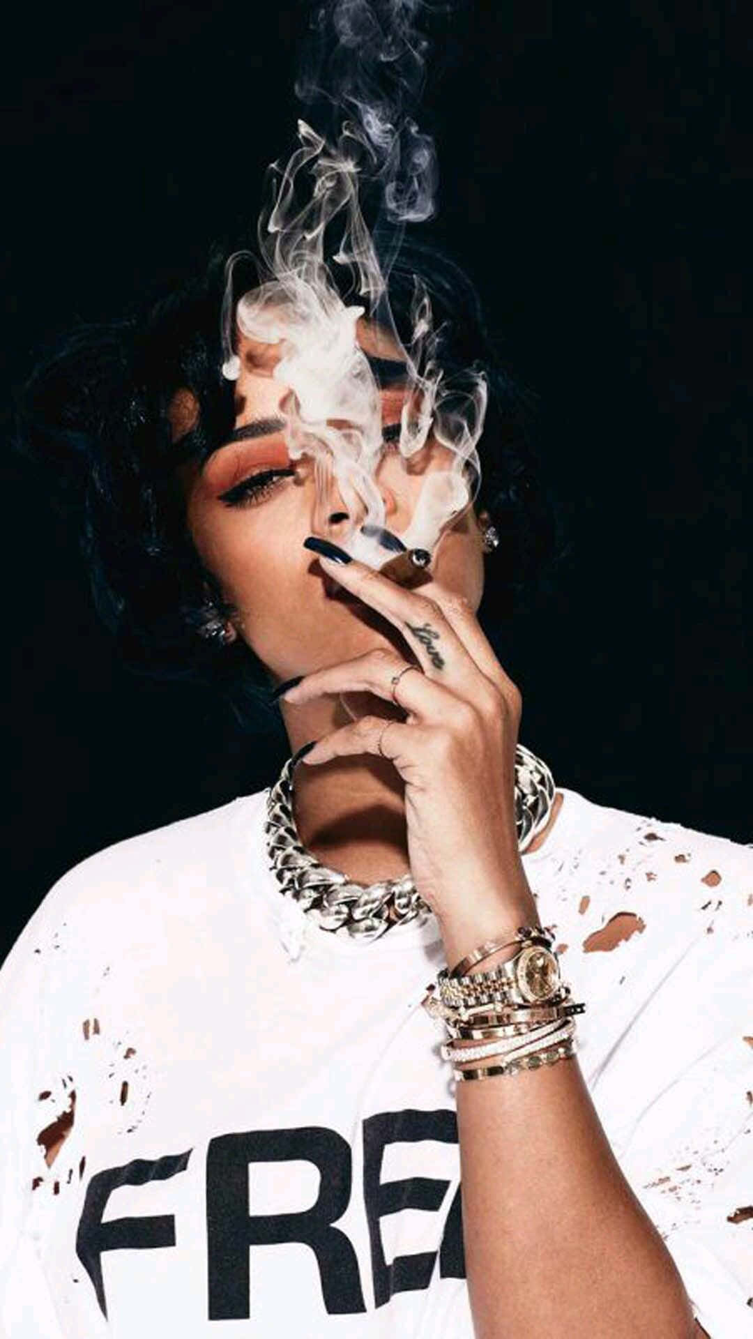Rihanna, Rauch, Schmuck, Schwarzer Hintergrund, Full HD, Sperrbildschirm fürs iPhone