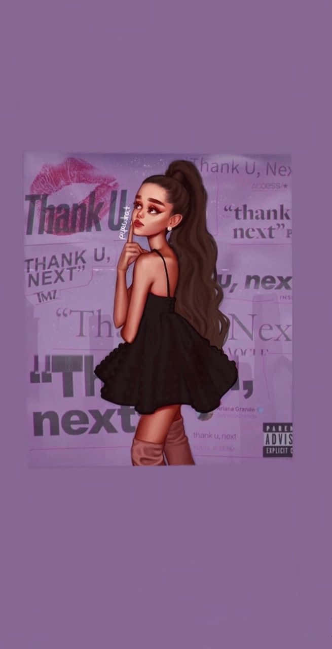 Thank U, Next, Ariana Grande, Schwarzes Kleid, Lila, Typografie, Hintergrundbild fürs Handy