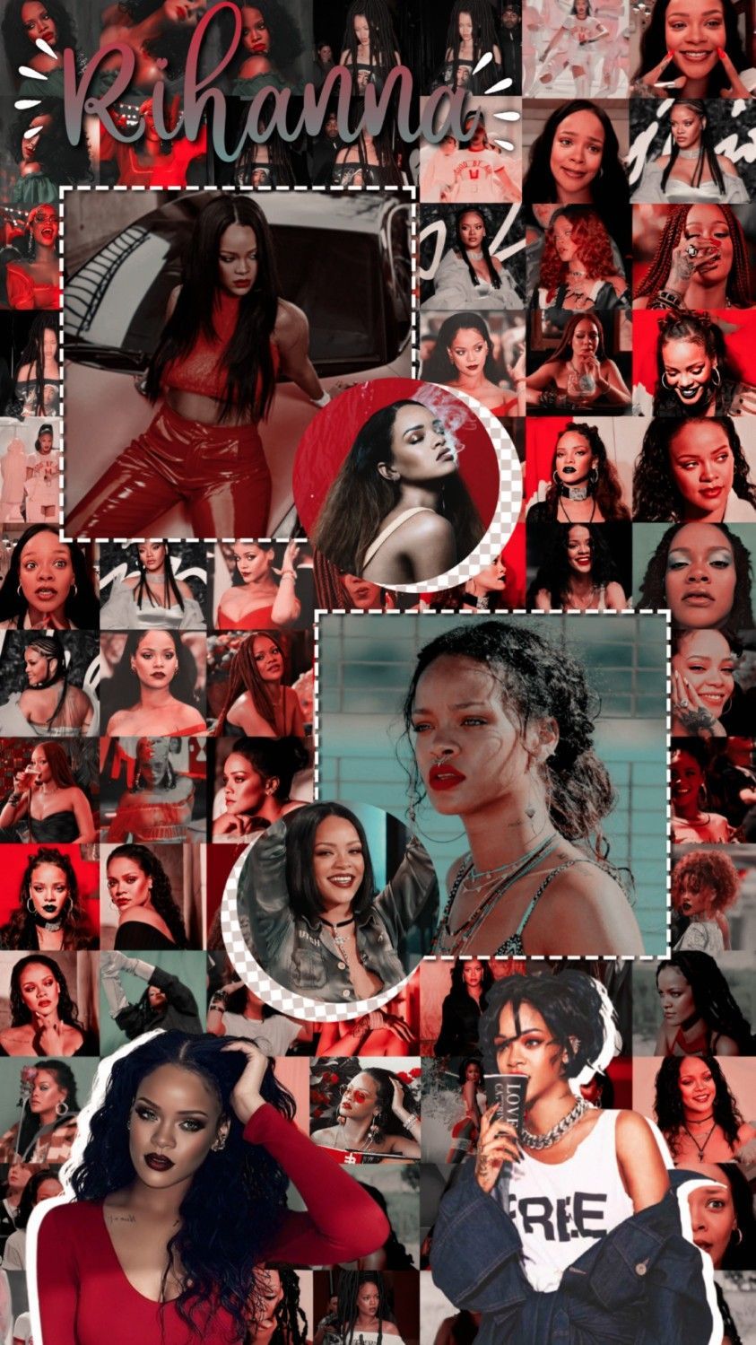 Rihanna, Collage, Rot, Ästhetik, HD, Handy-Hintergrund im Hochformat