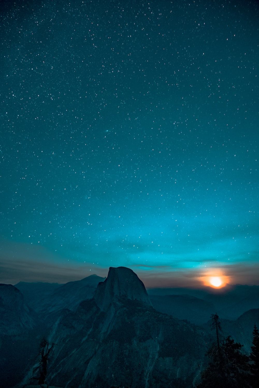 Sternenhimmel, Berge, Türkis, Nacht, Horizont, HD, iPad-Hintergrundbild