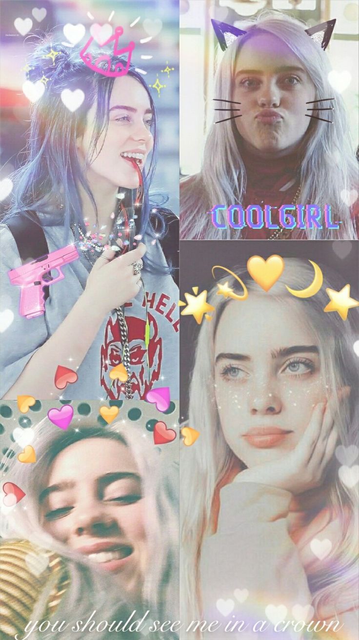 Billie Eilish, Collage, Herzen, Pastell, Sticker, HD, Handy-Hintergrund im Hochformat