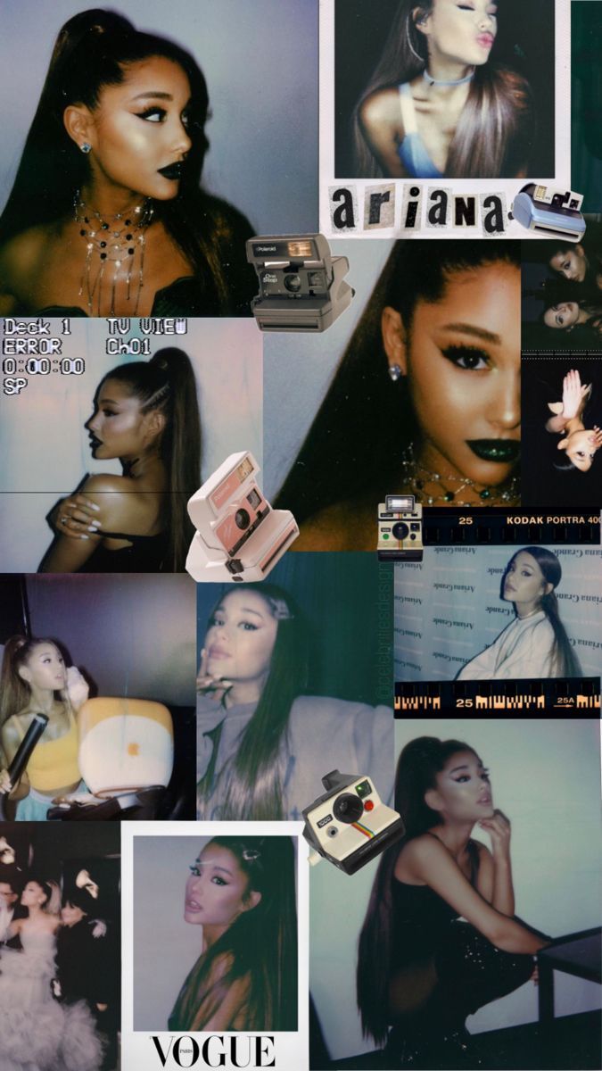 Ariana Grande, Vogue, Collage, Schwarz-Weiß, Fotos, Hochformat, Hintergrundbild fürs Smartphone