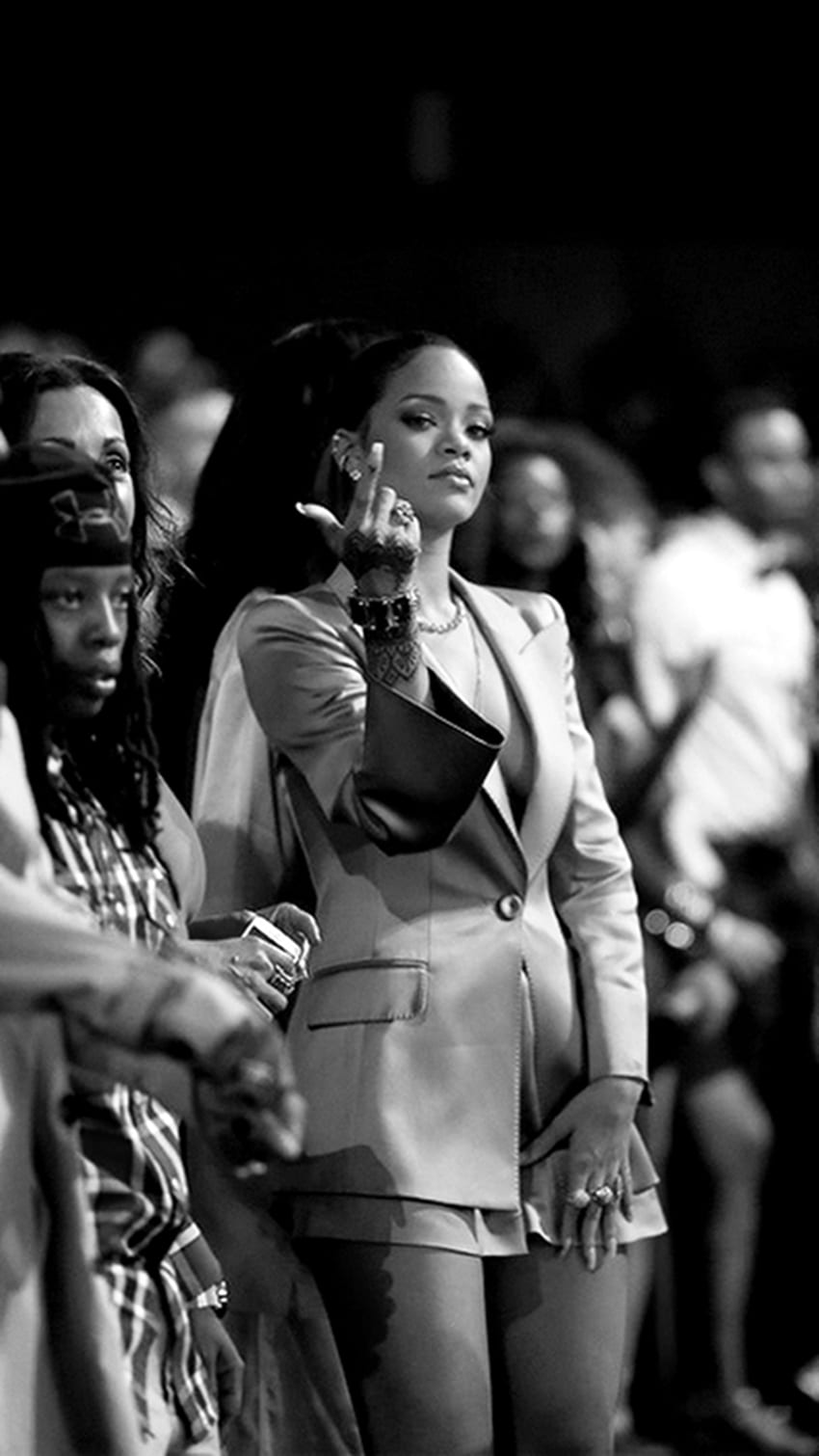Rihanna, Schwarz-Weiß, Modenschau, Publikum, HD, Hintergrundbild fürs Handy
