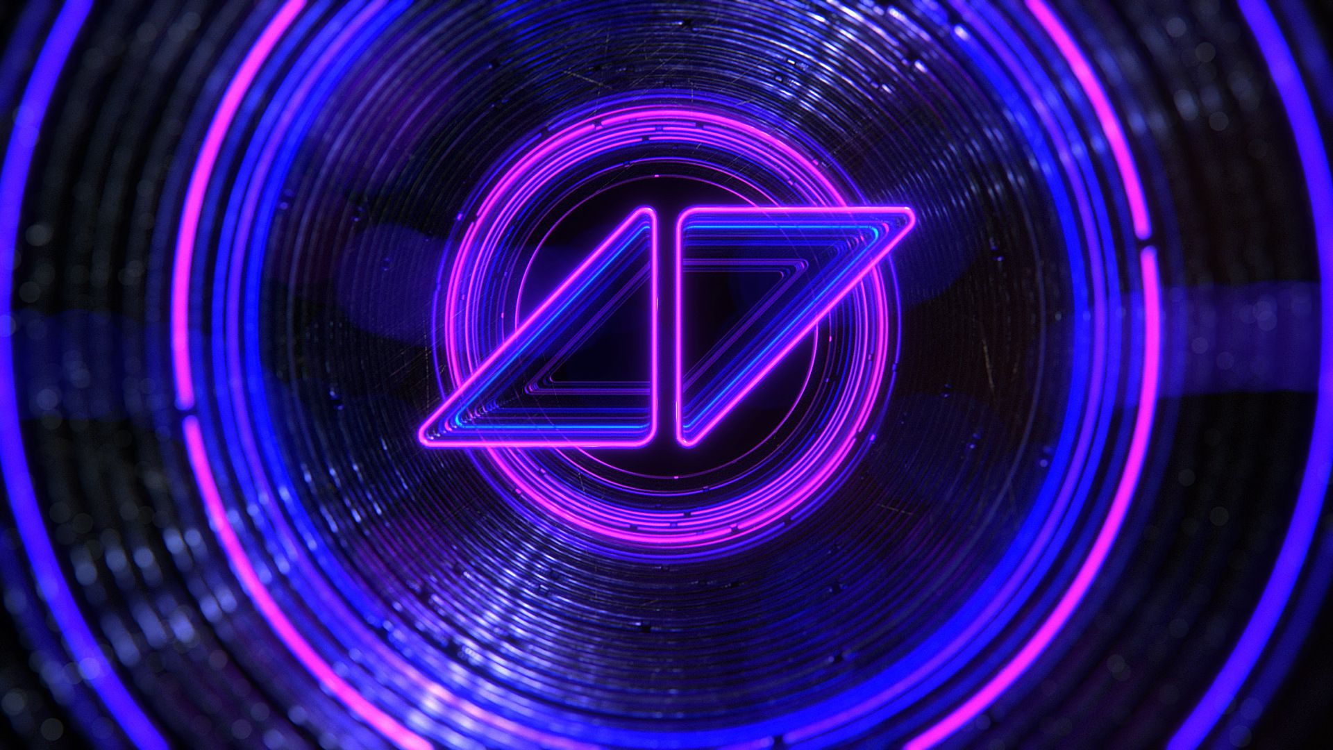 Avicii-Logo, Neonblau, Schallplatte, Lila, Leuchtend, 1920x1080, Full-HD-Hintergrundbild für PC