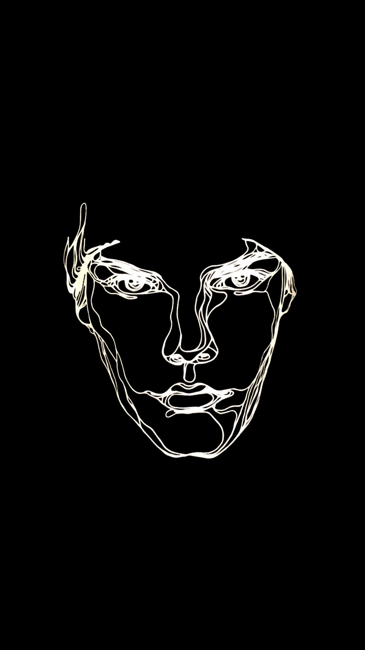 Gesicht, Linienkunst, Schwarzer Hintergrund, Minimalismus, Weiße Linien, Sperrbildschirm fürs iPhone