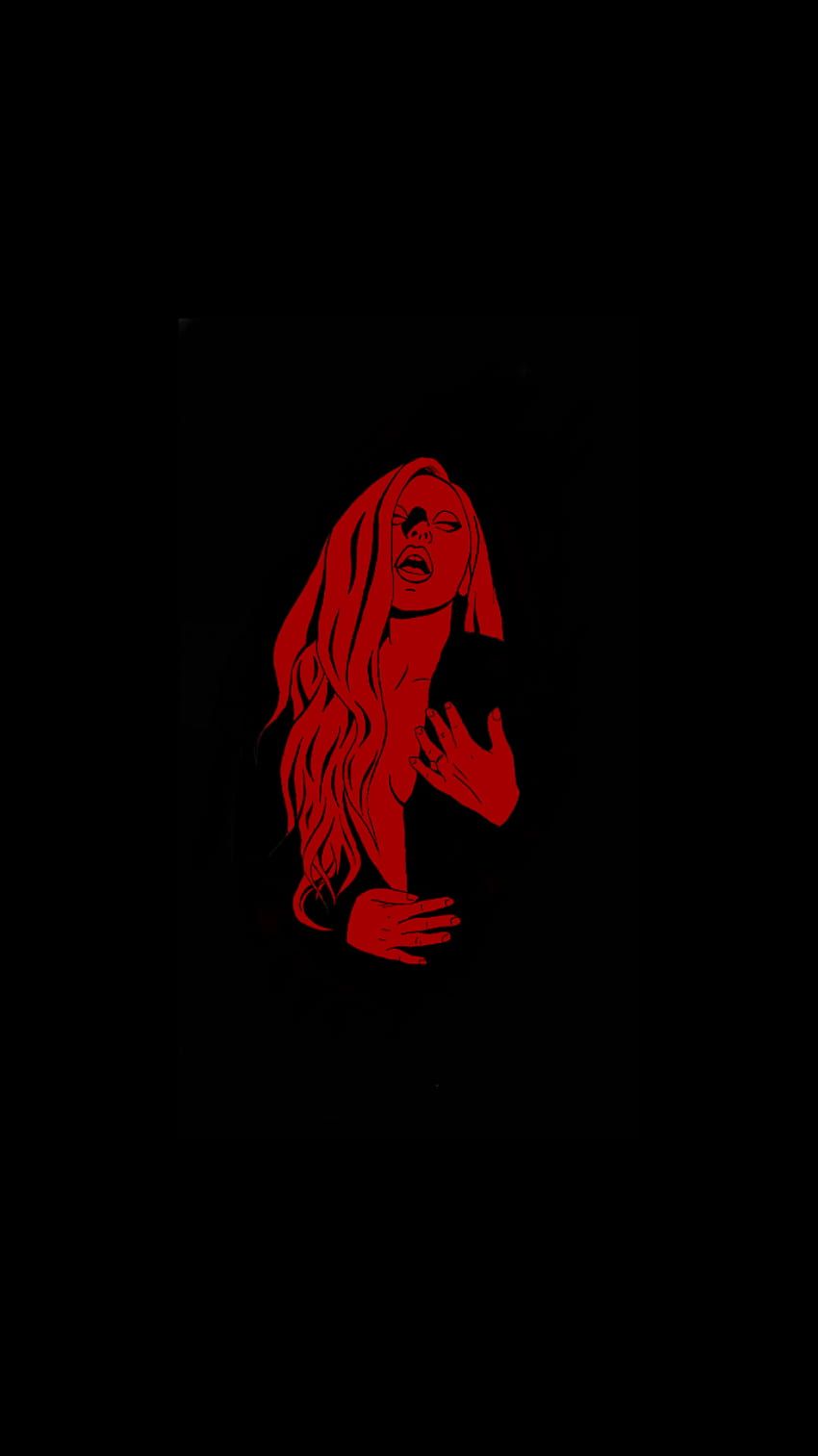 Lady Gaga, Rote Silhouette, Schwarzer Hintergrund, Minimalismus, Sperrbildschirm fürs iPhone