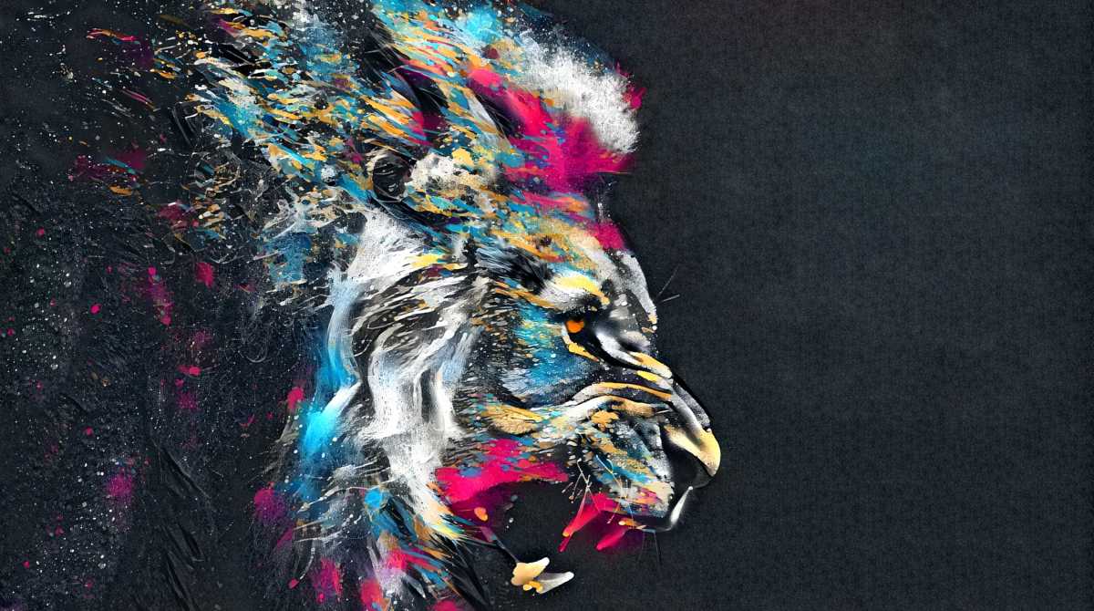 Löwe, Brüllen, Bunt, Abstrakte Kunst, Dunkler Hintergrund, Wallpaper