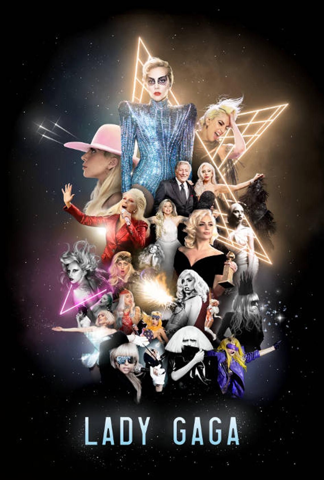 Lady Gaga, Collage, Bühnenoutfits, Digitale Kunst, Neonlichter, Full HD, iPad-Hintergrundbild