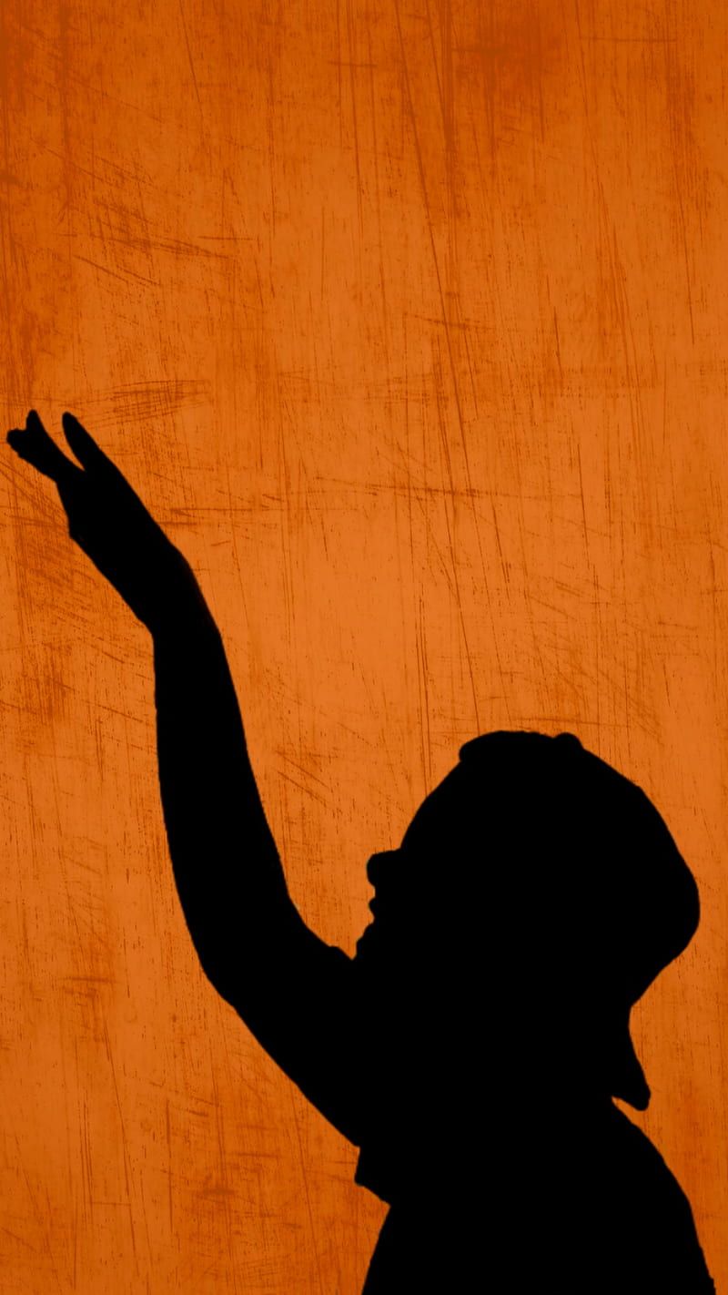 Avicii, Silhouette, Erhobene Hand, Orange, Minimalismus, HD, Handy-Hintergrund