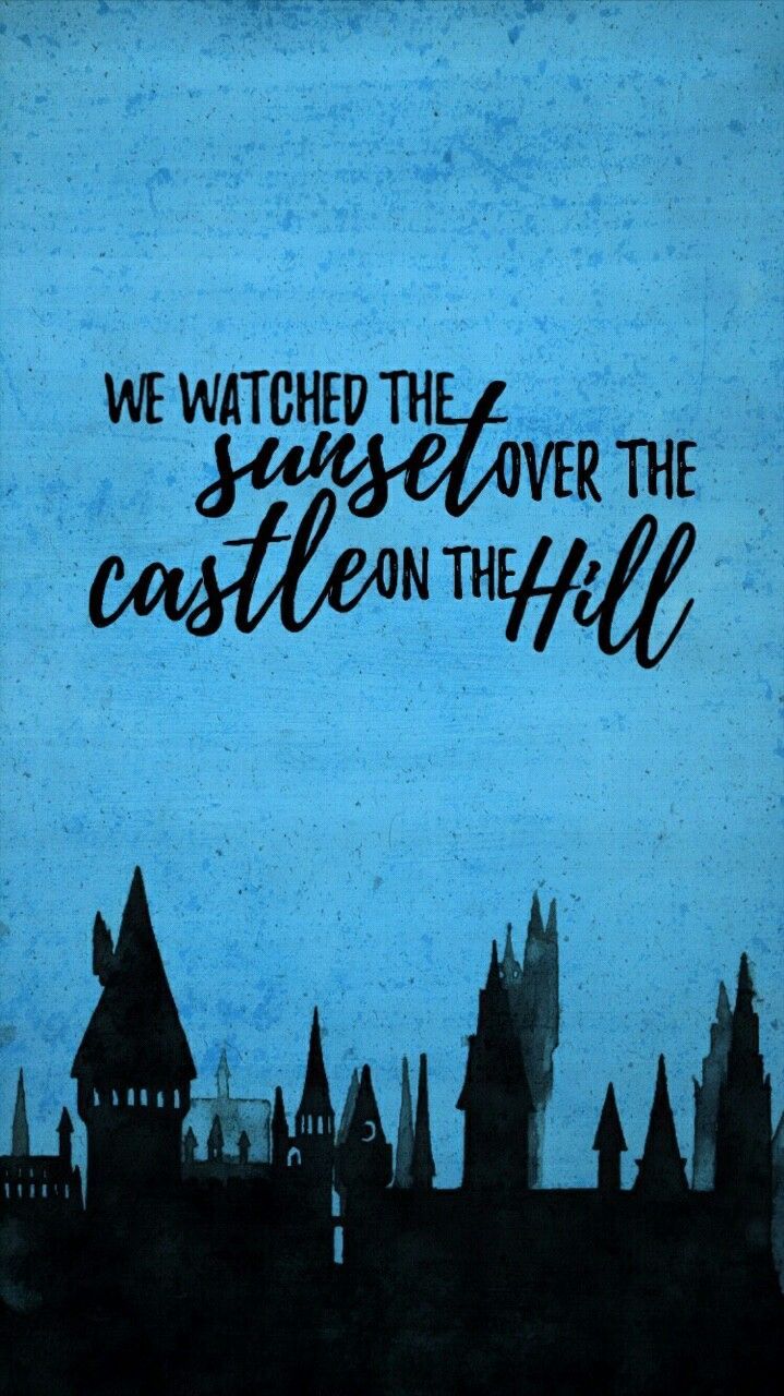Castle on the Hill, Songtext, Burg-Silhouette, Blau, Typografie, Android-Hintergrundbild