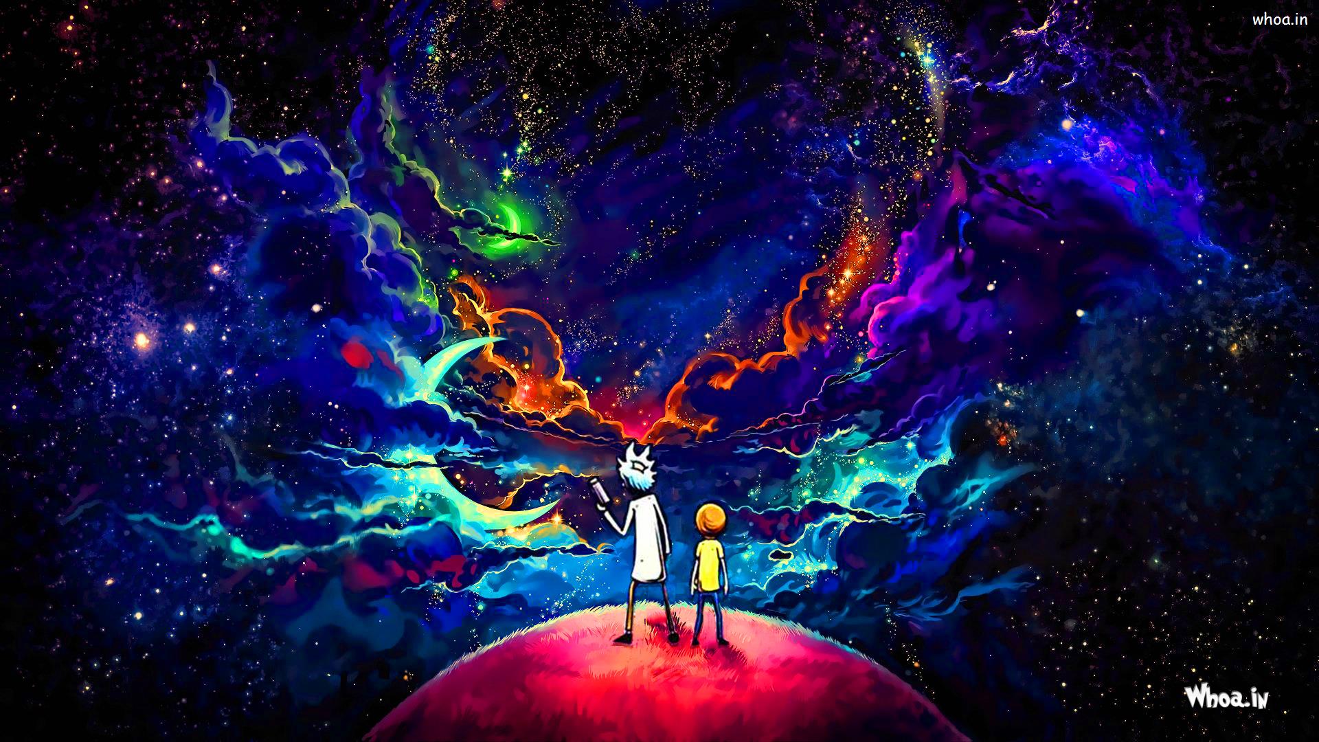 Rick and Morty, Weltraum, Bunt, Sterne, Psychedelisch, 1920x1080, Full-HD-Hintergrundbild für PC