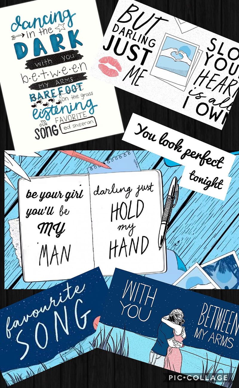 Ed Sheeran, Songtexte, Collage, Blau, Typografie, HD, Sperrbildschirm fürs iPhone
