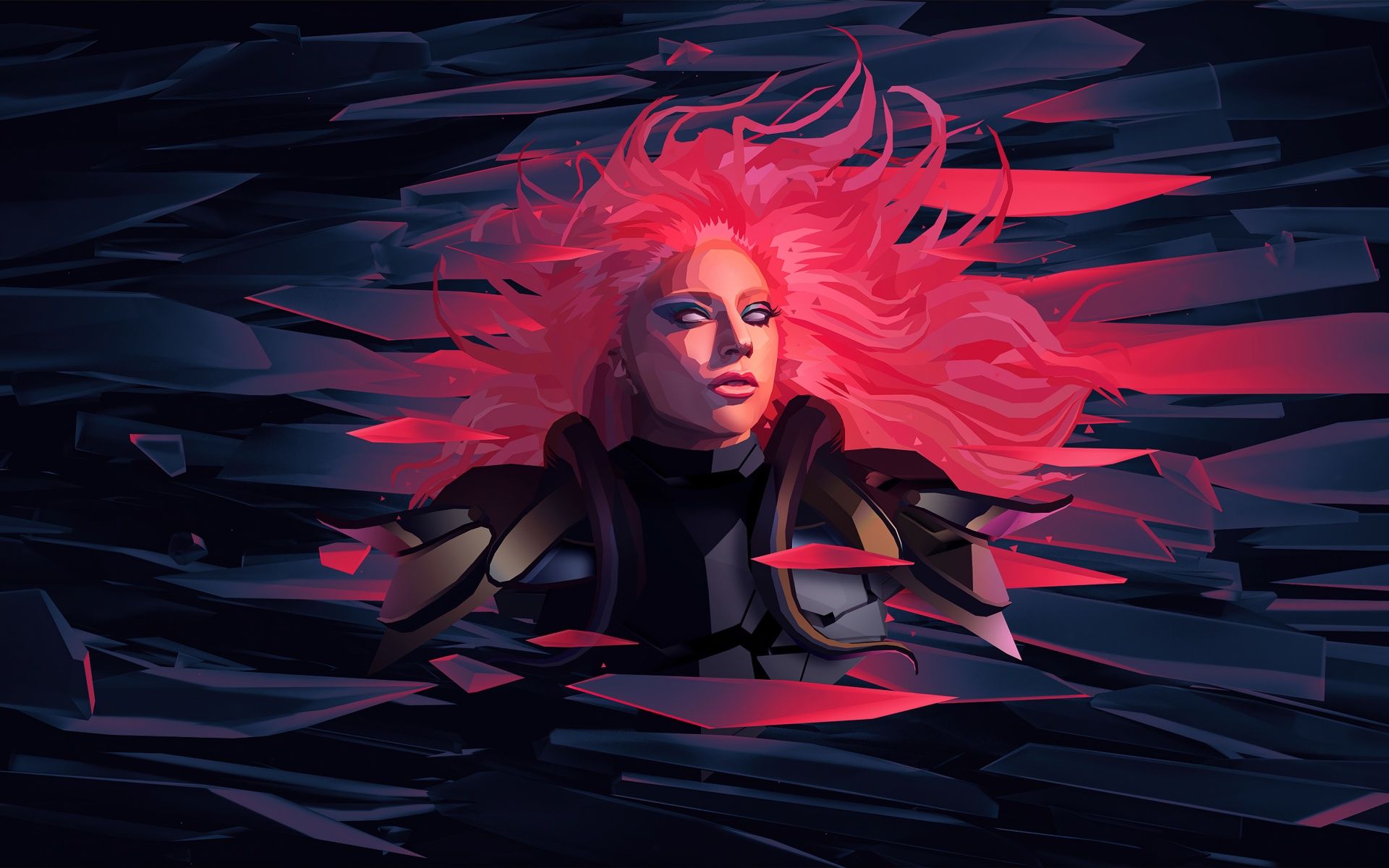 Lady Gaga, Chromatica, Pinke Haare, Scherben, Digitale Kunst, Full HD, Breitbild-Hintergrundbild