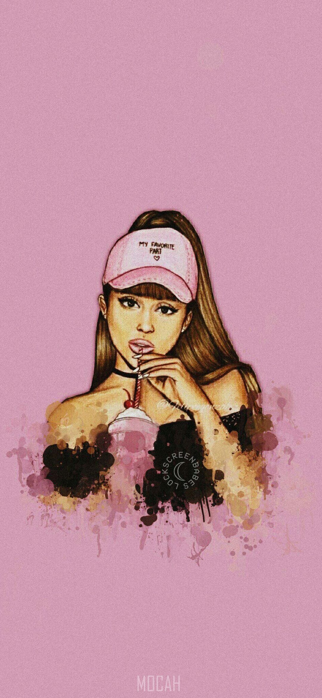 Ariana Grande, Zeichnung, Basecap, Rosa, Fan-Art, Full HD, Sperrbildschirm fürs iPhone