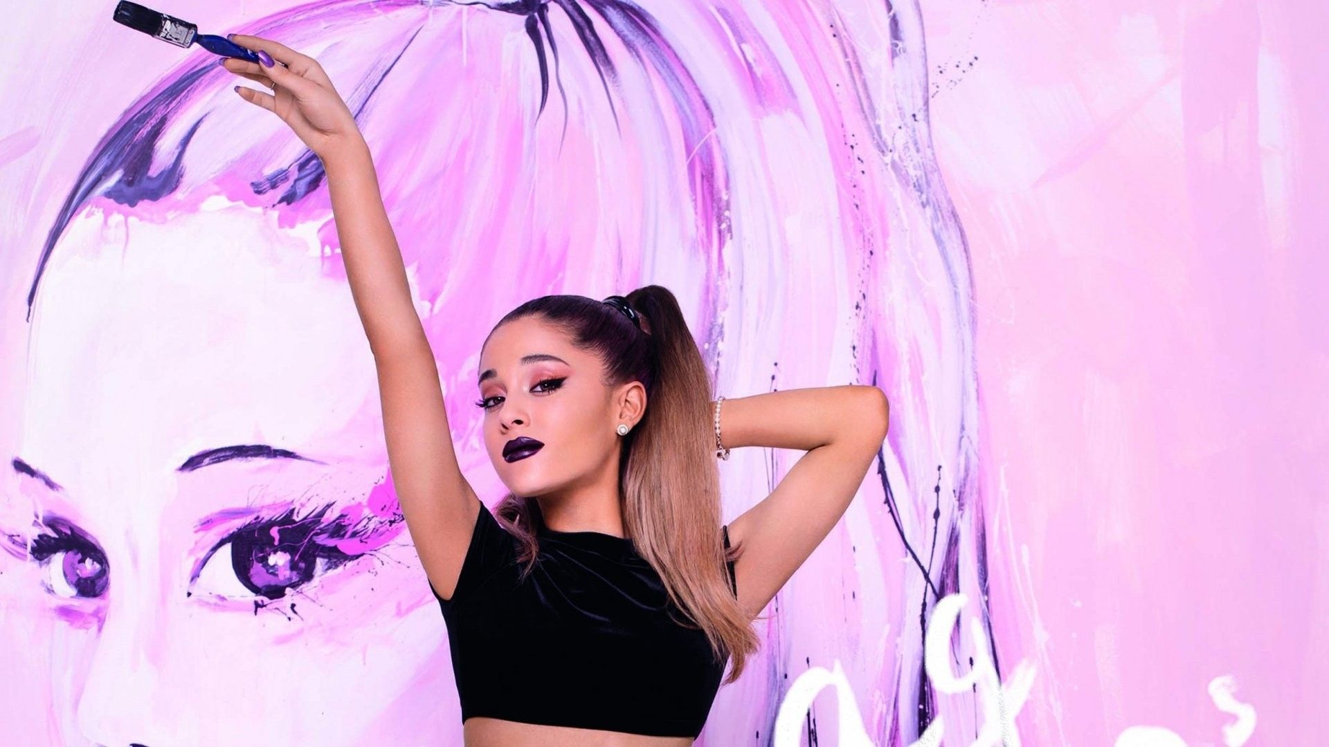 Ariana Grande, Pop-Art, Wandgemälde, Rosa, Pinsel, Full HD 1080p, Desktop-Hintergrundbild