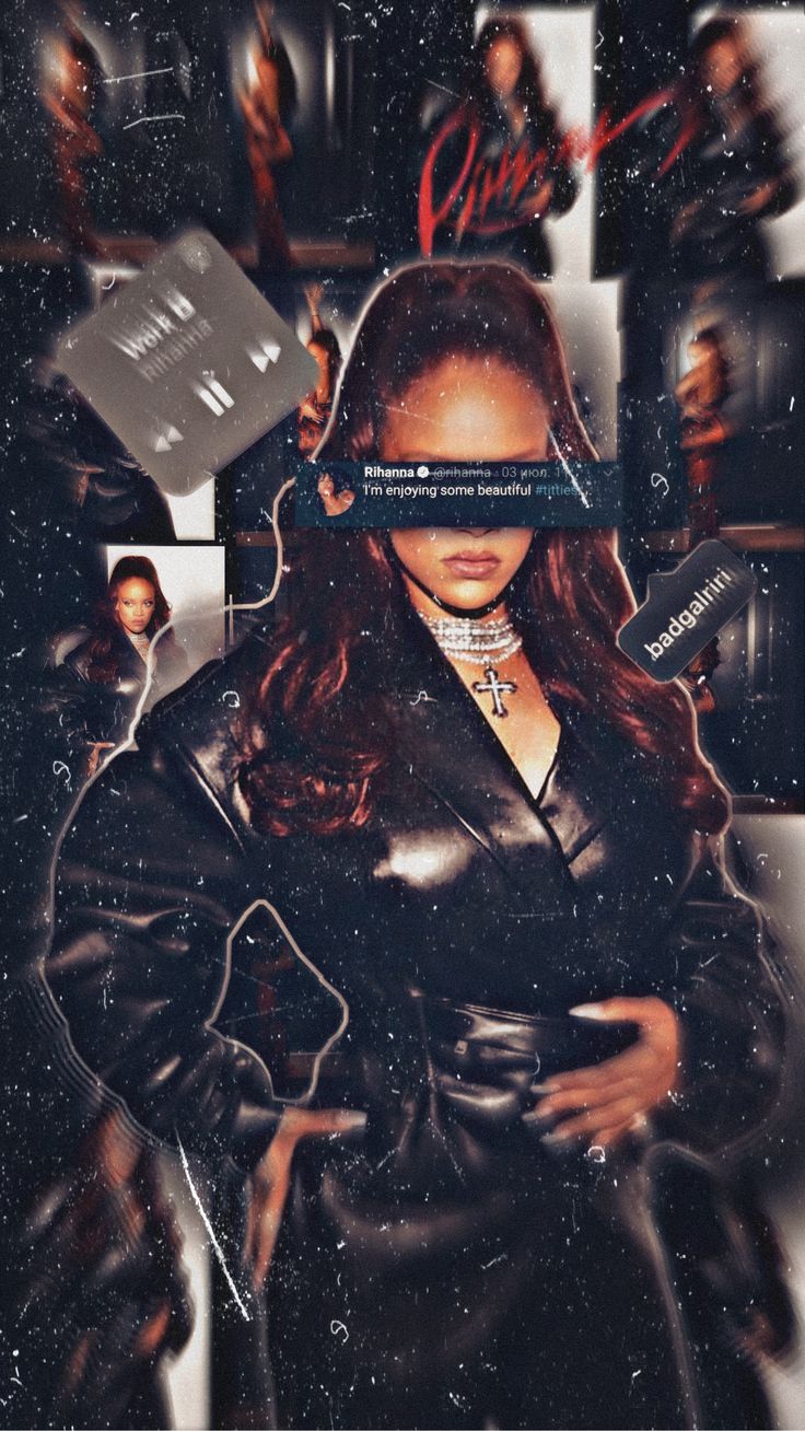 Rihanna, Collage, Lederjacke, Dunkel, Ästhetik, HD, Sperrbildschirm fürs iPhone