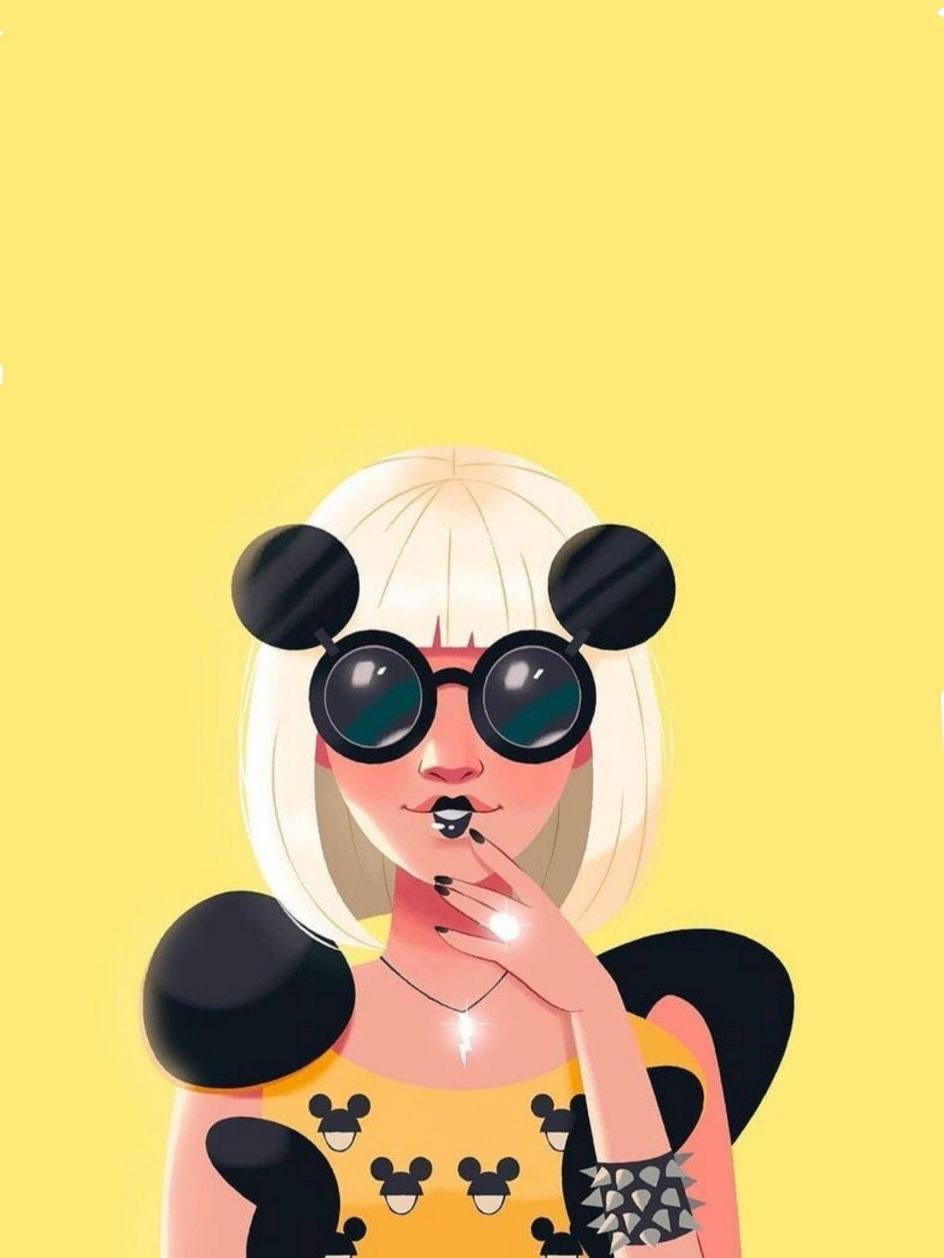 Lady Gaga, Illustration, Gelber Hintergrund, Sonnenbrille, Cartoon, Full HD Wallpaper