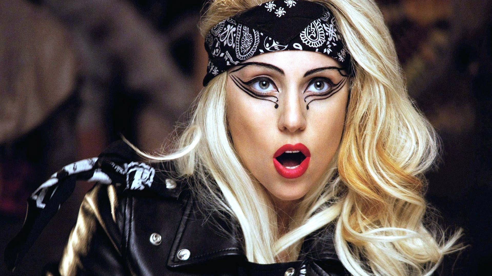 Lady Gaga, Bandana, Lederjacke, Augen-Make-up, Blond, Full HD, Desktop-Hintergrund für Windows