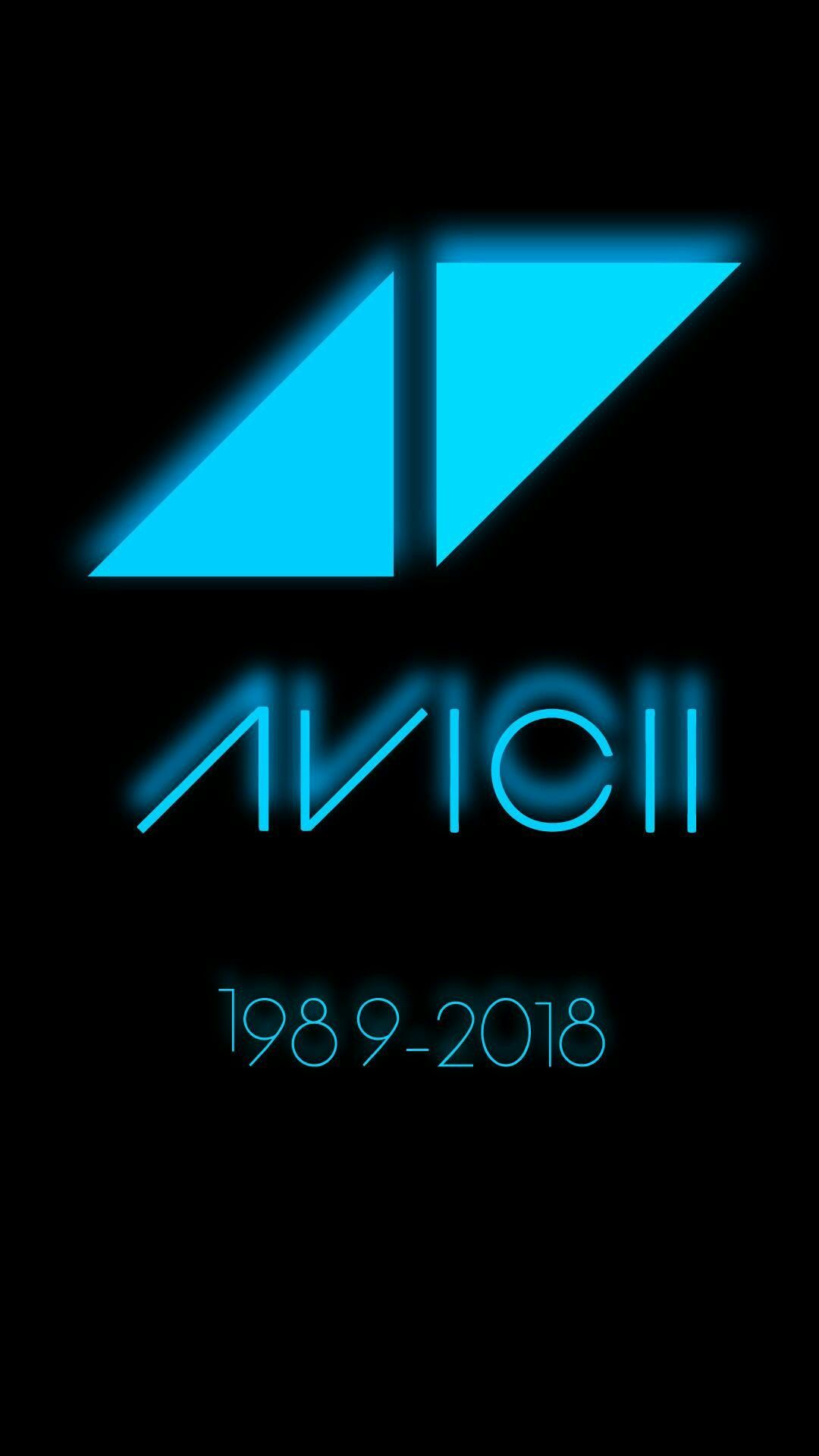Avicii, Logo, Gedenken, Neonblau, Schwarzer Hintergrund, Sperrbildschirm fürs iPhone